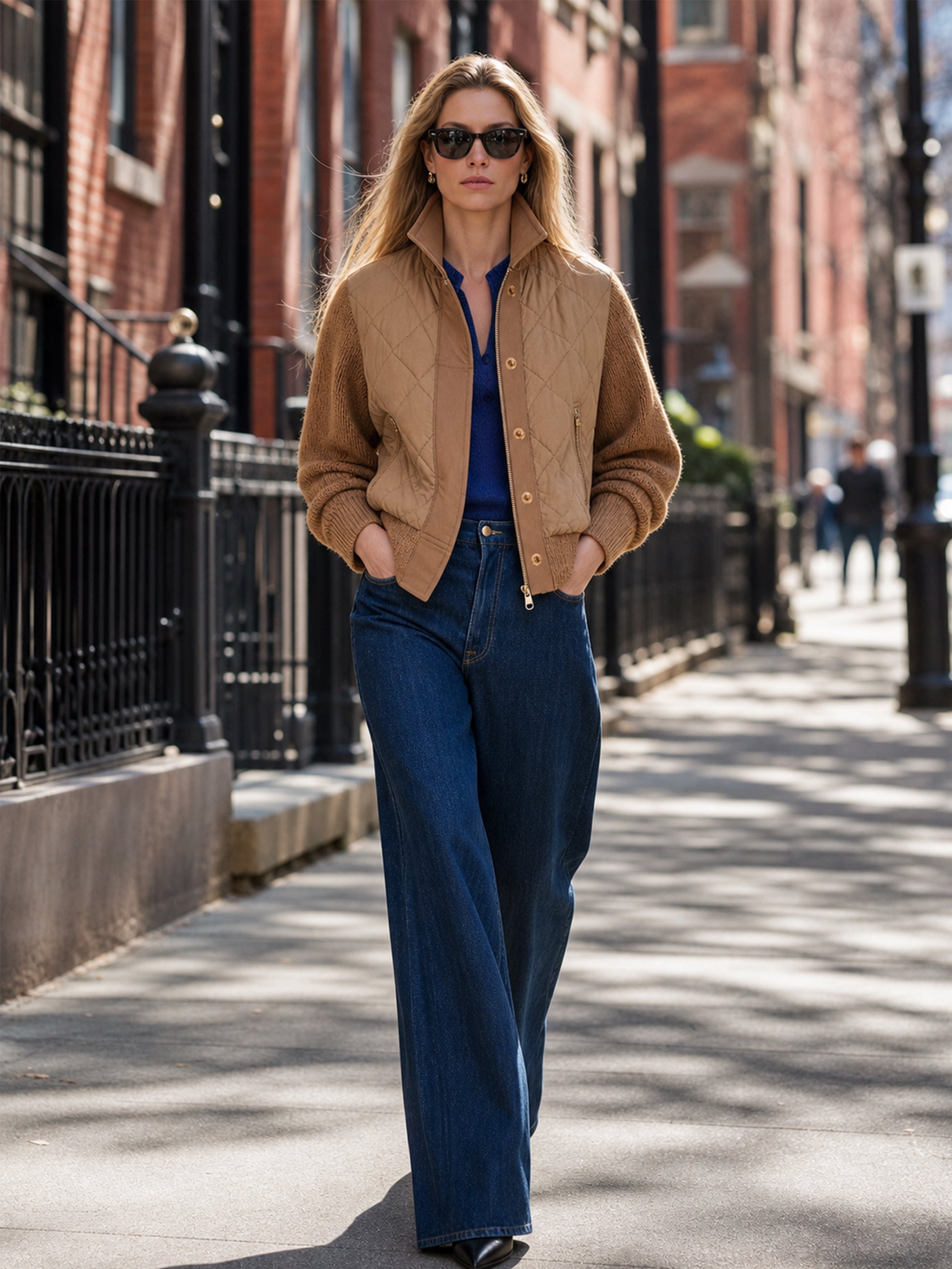 Faux‑Layer Knit‑Sleeve Jacket Outerwear