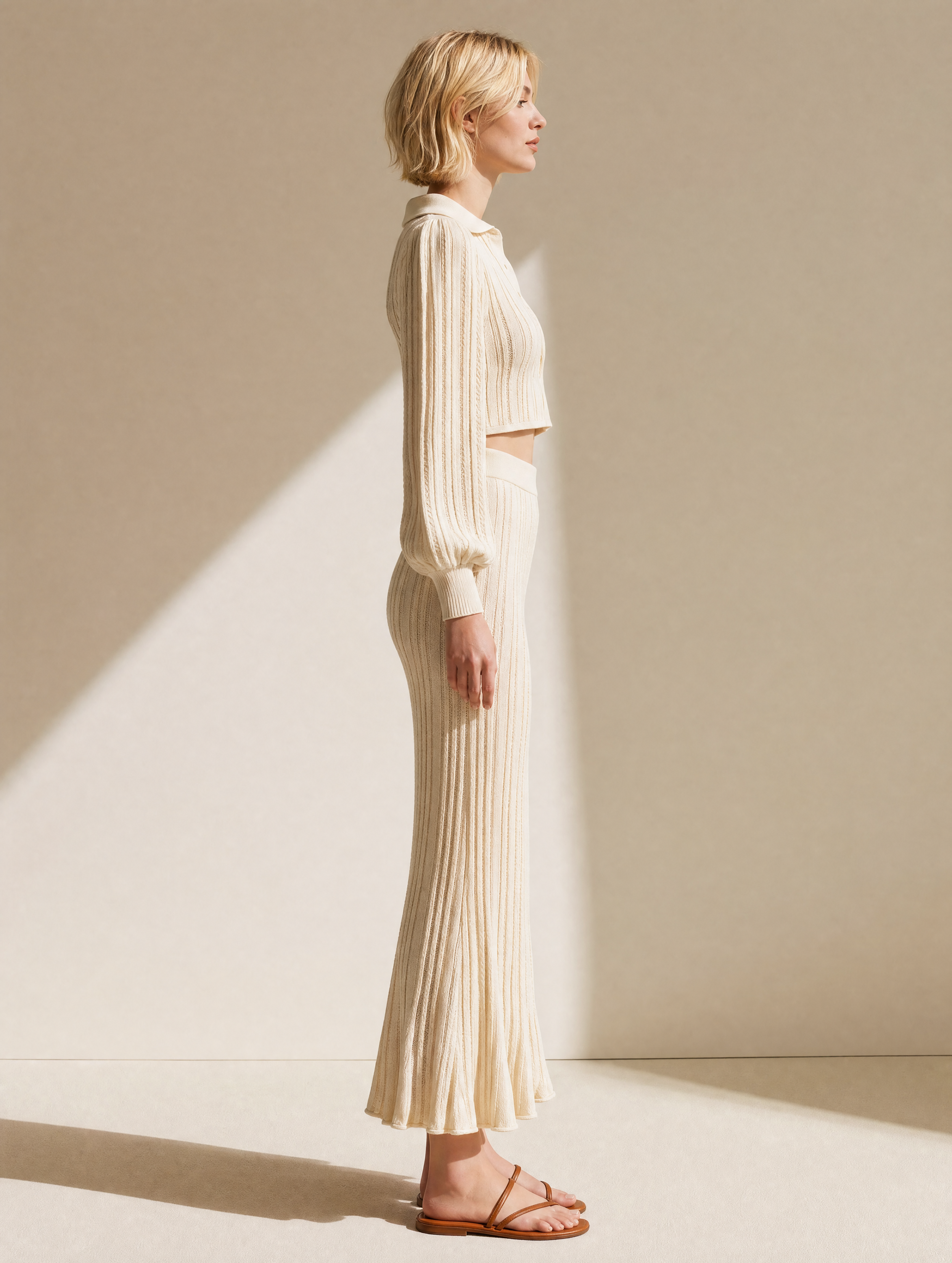 Ivory Cable-Knit Cropped Cardigan And Mermaid Maxi Skirt Set