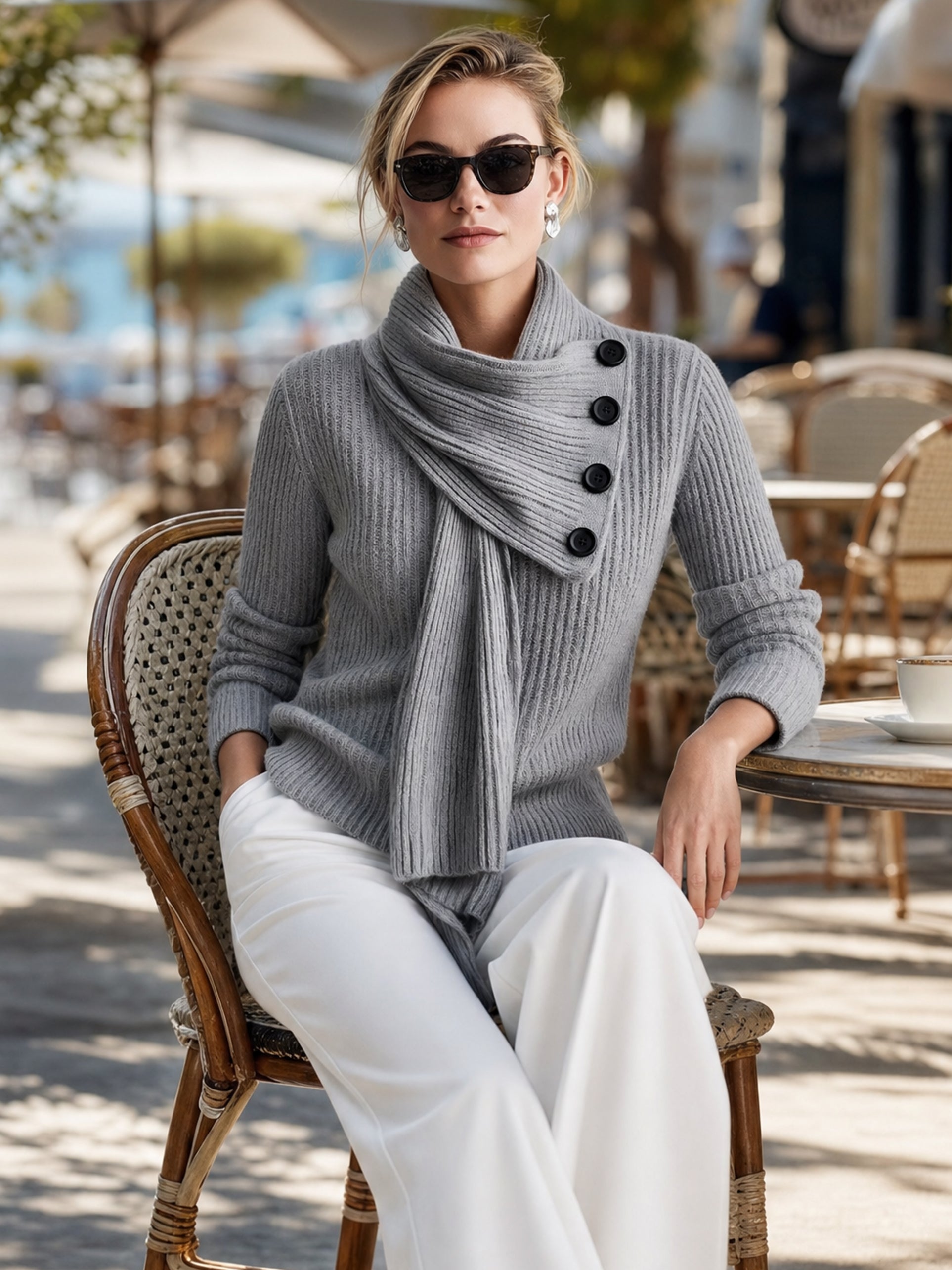 Asymmetric Draped Scarf Collar Sweater