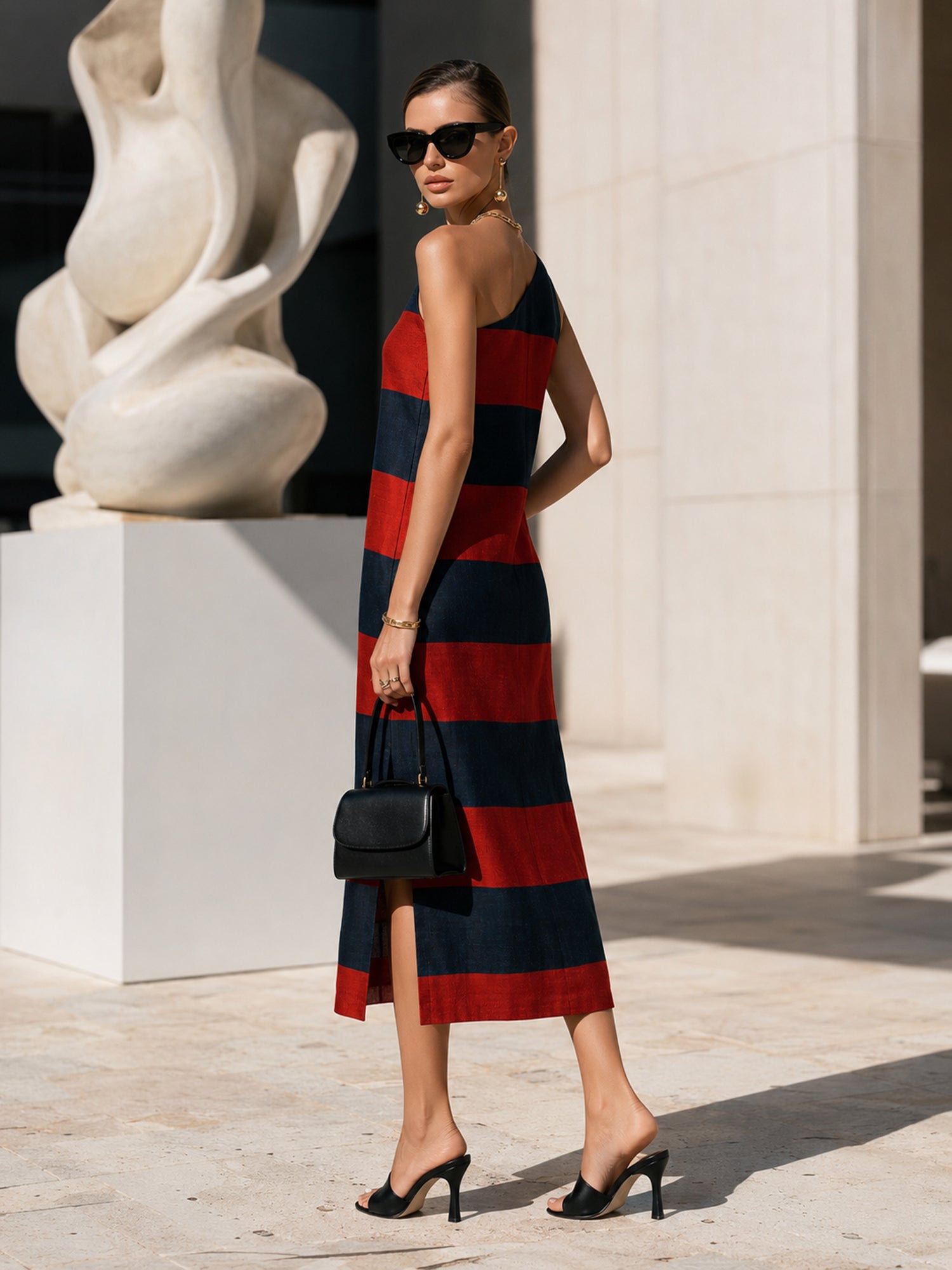 Striped One-Shoulder Dress