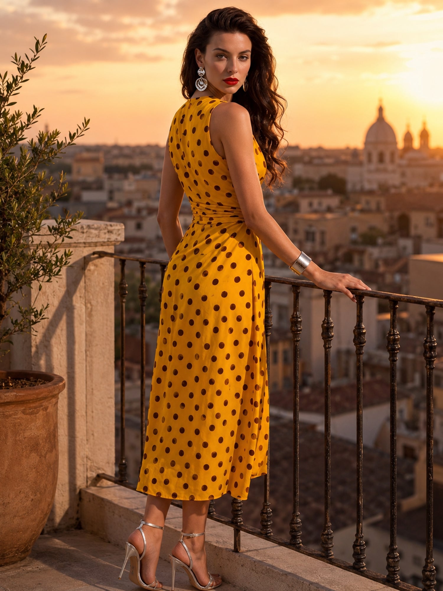 Liserie Vintage Polka Dot Wrap Midi Dress