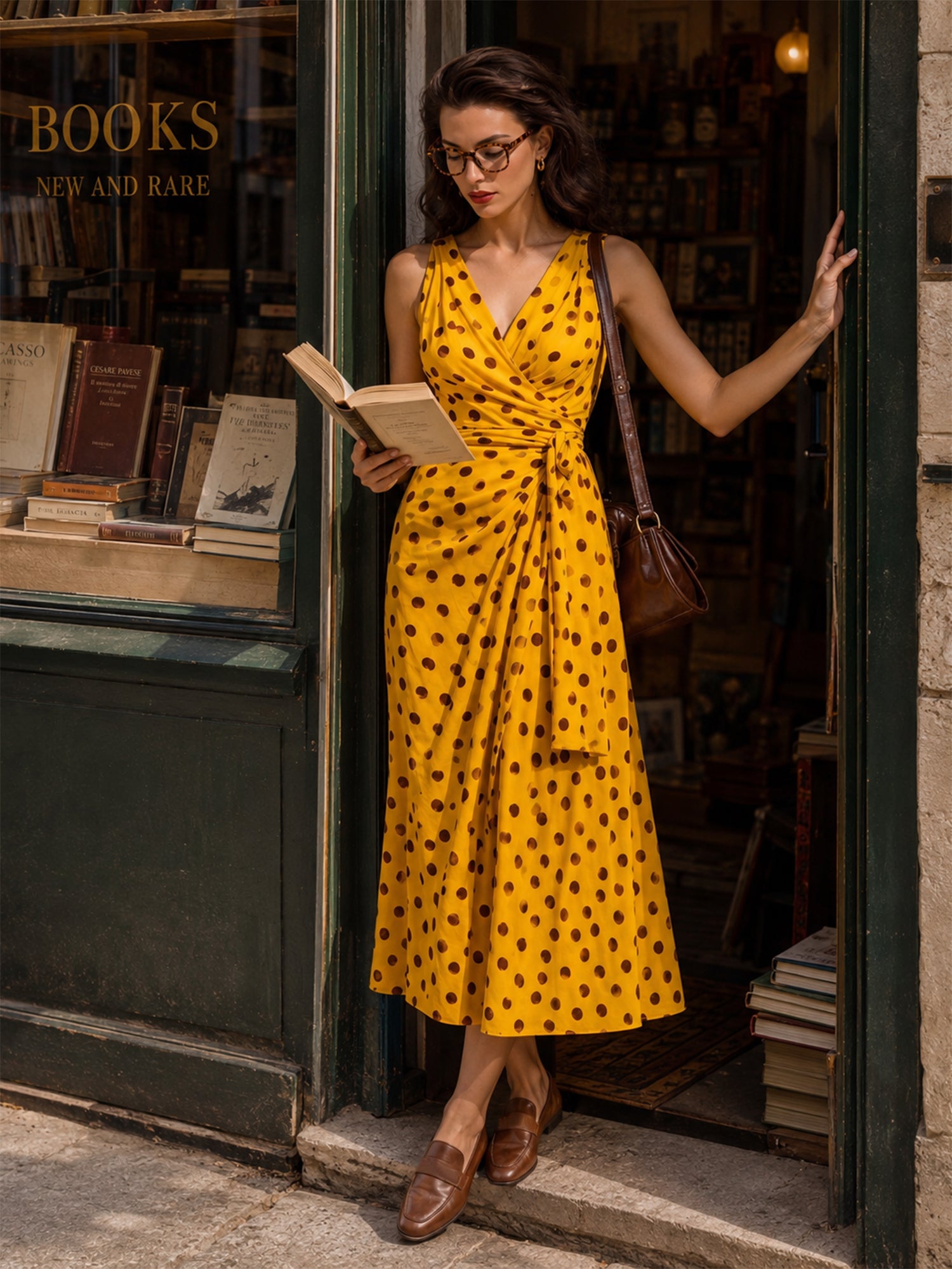 Liserie Vintage Polka Dot Wrap Midi Dress