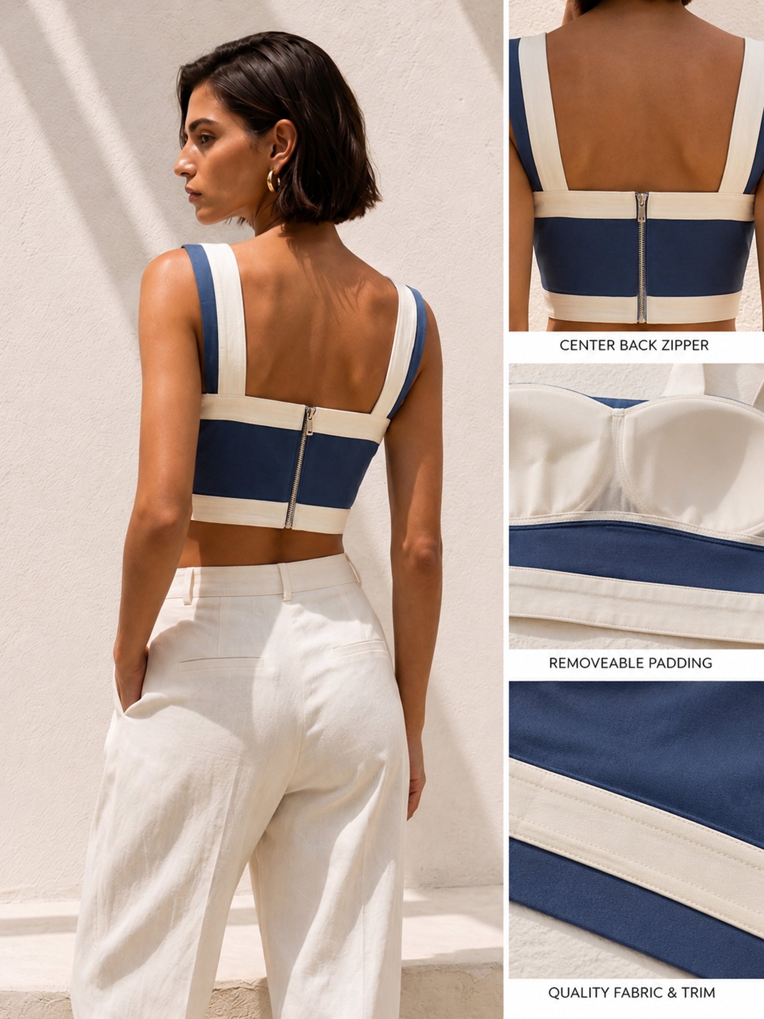 Liserie Contrast Trim Structured Crop Top