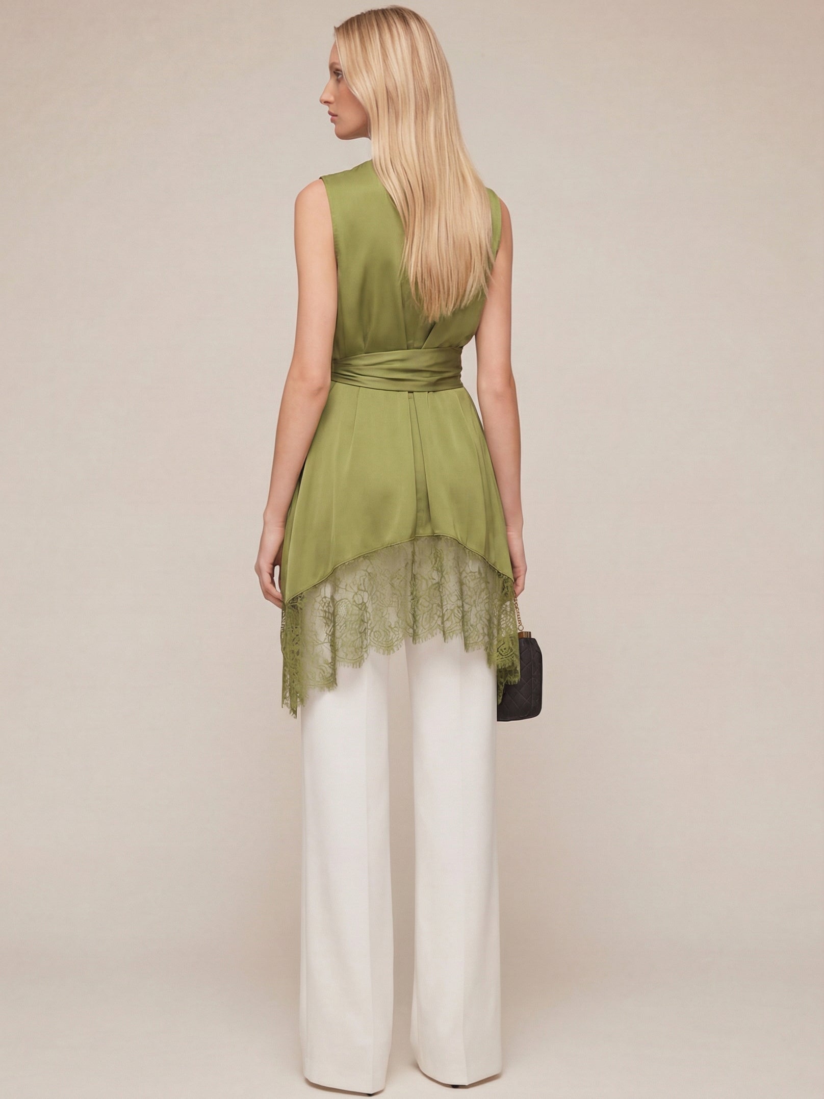 Liserie Satin Lace-Trim Top & Wide Leg Pants Two-Piece Set