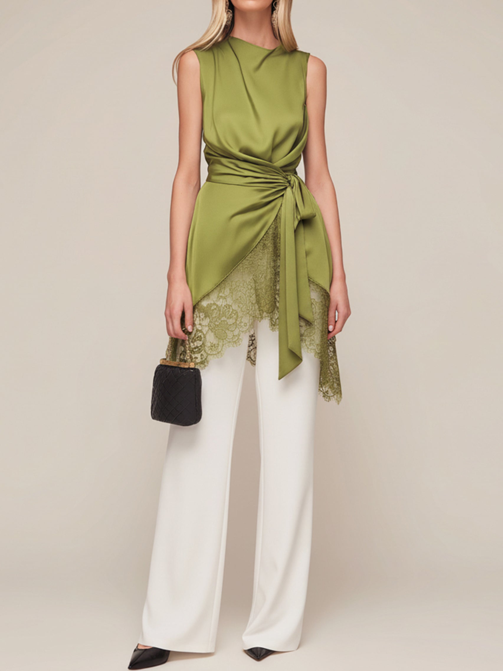 Liserie Satin Lace-Trim Top & Wide Leg Pants Two-Piece Set