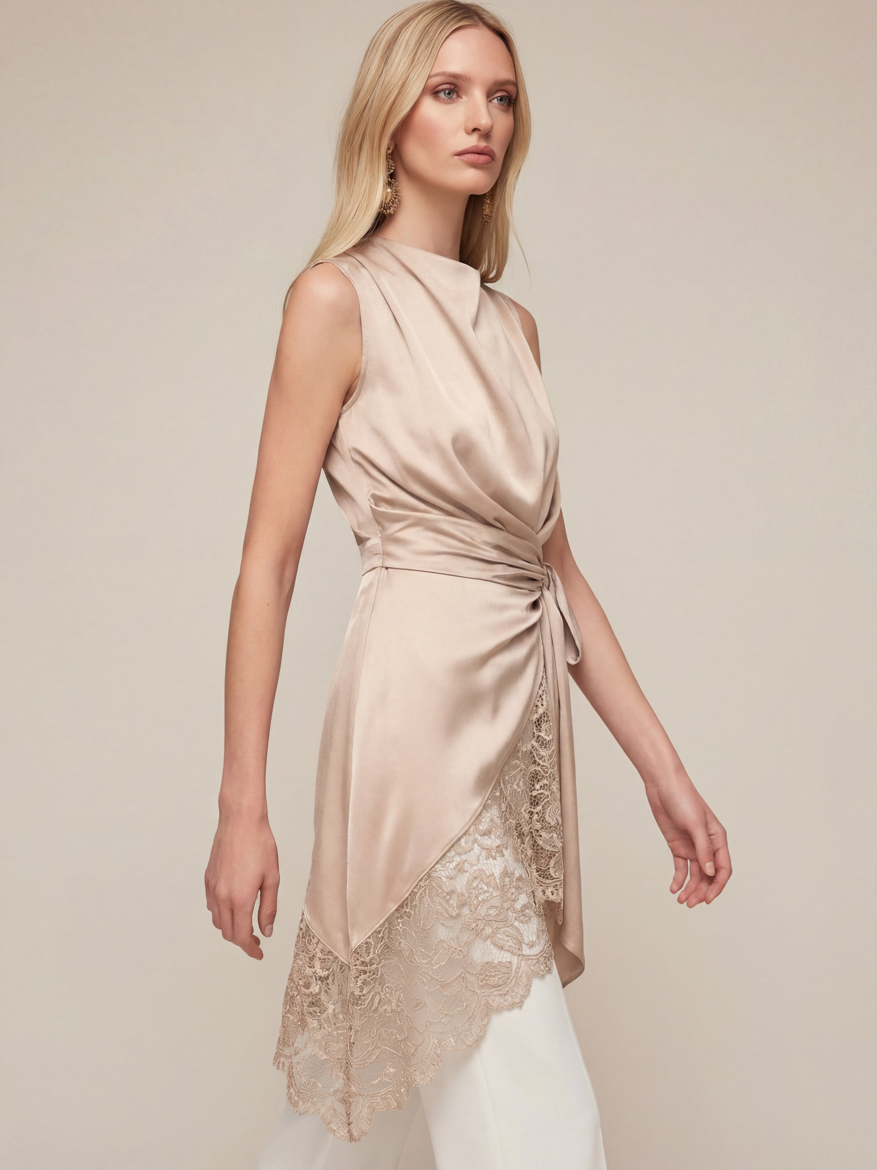 Liserie Satin Lace-Trim Top & Wide Leg Pants Two-Piece Set