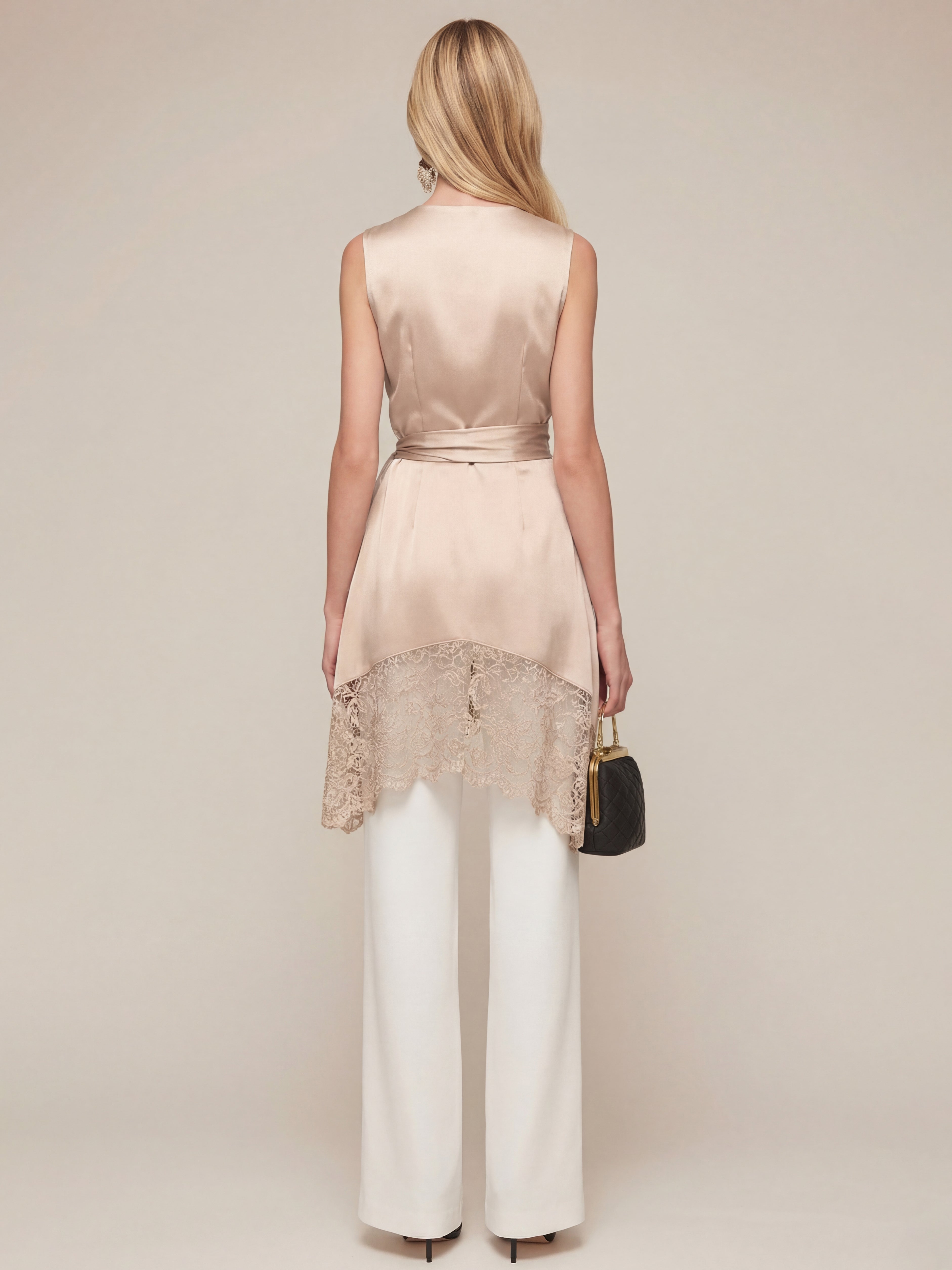 Liserie Satin Lace-Trim Top & Wide Leg Pants Two-Piece Set