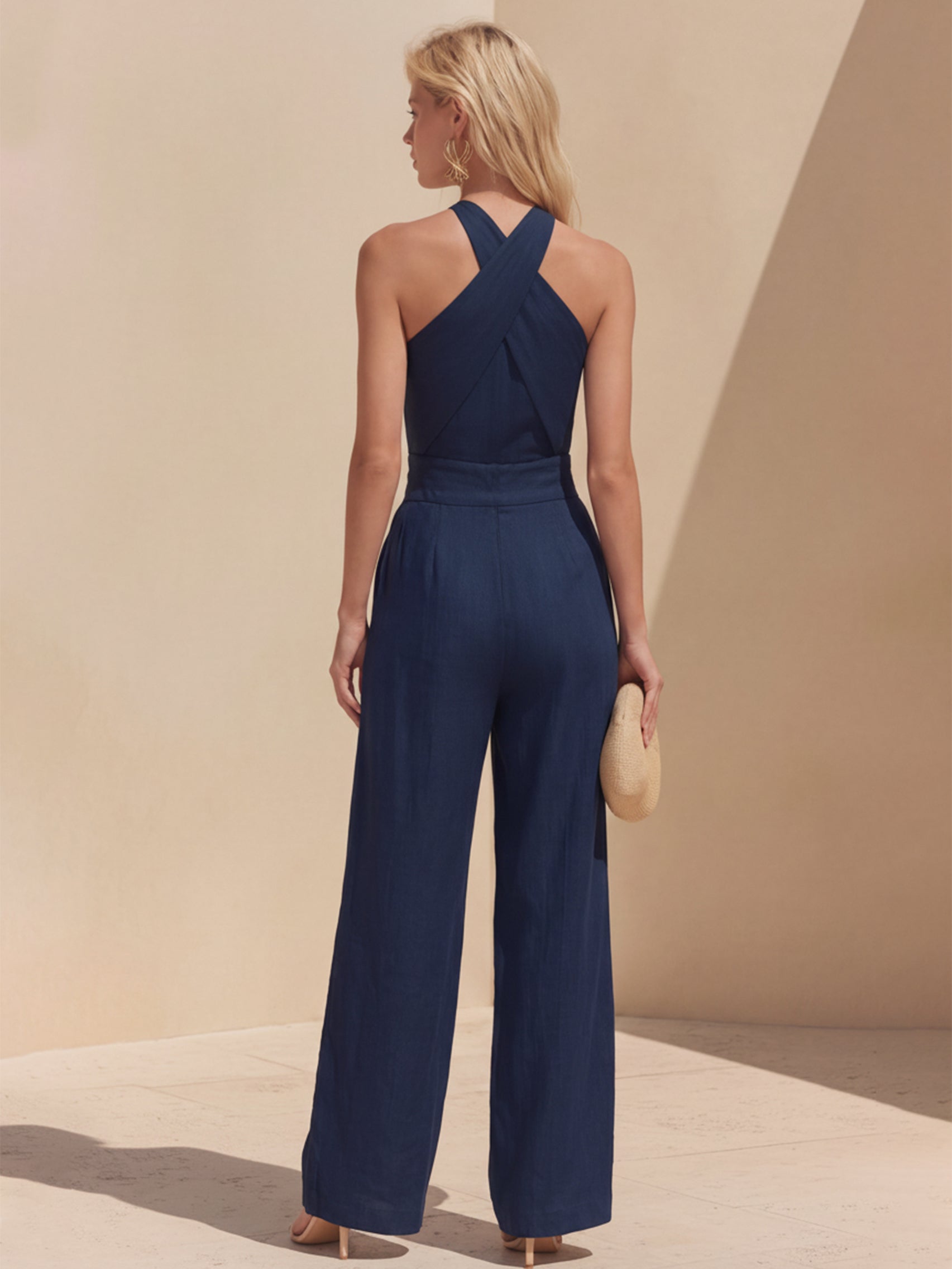 Liserie Linen Halter Neck Crop Top & Wide Leg Pants Set
