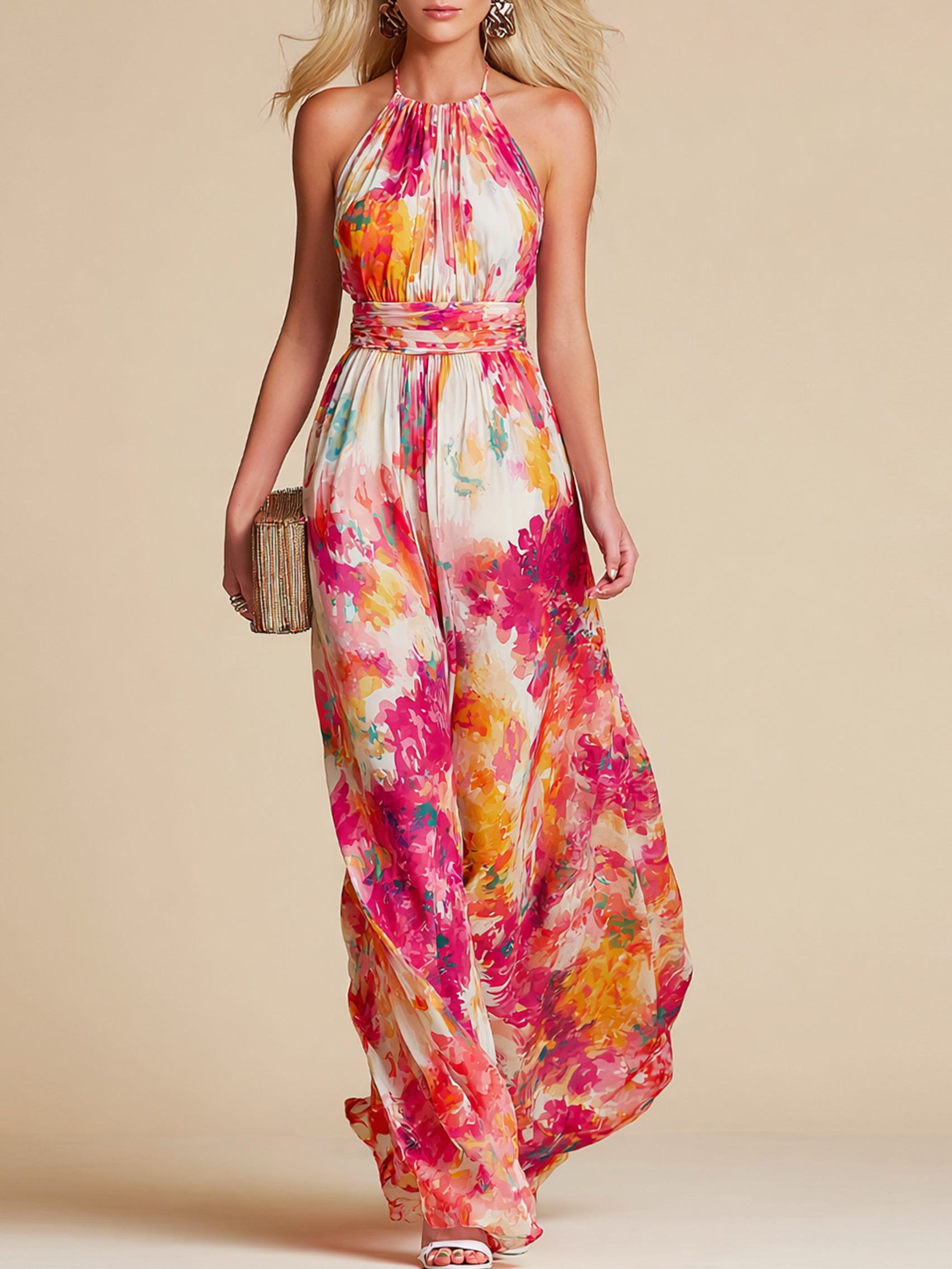 Liserie Chiffon Floral Maxi Dress Vacation Wear