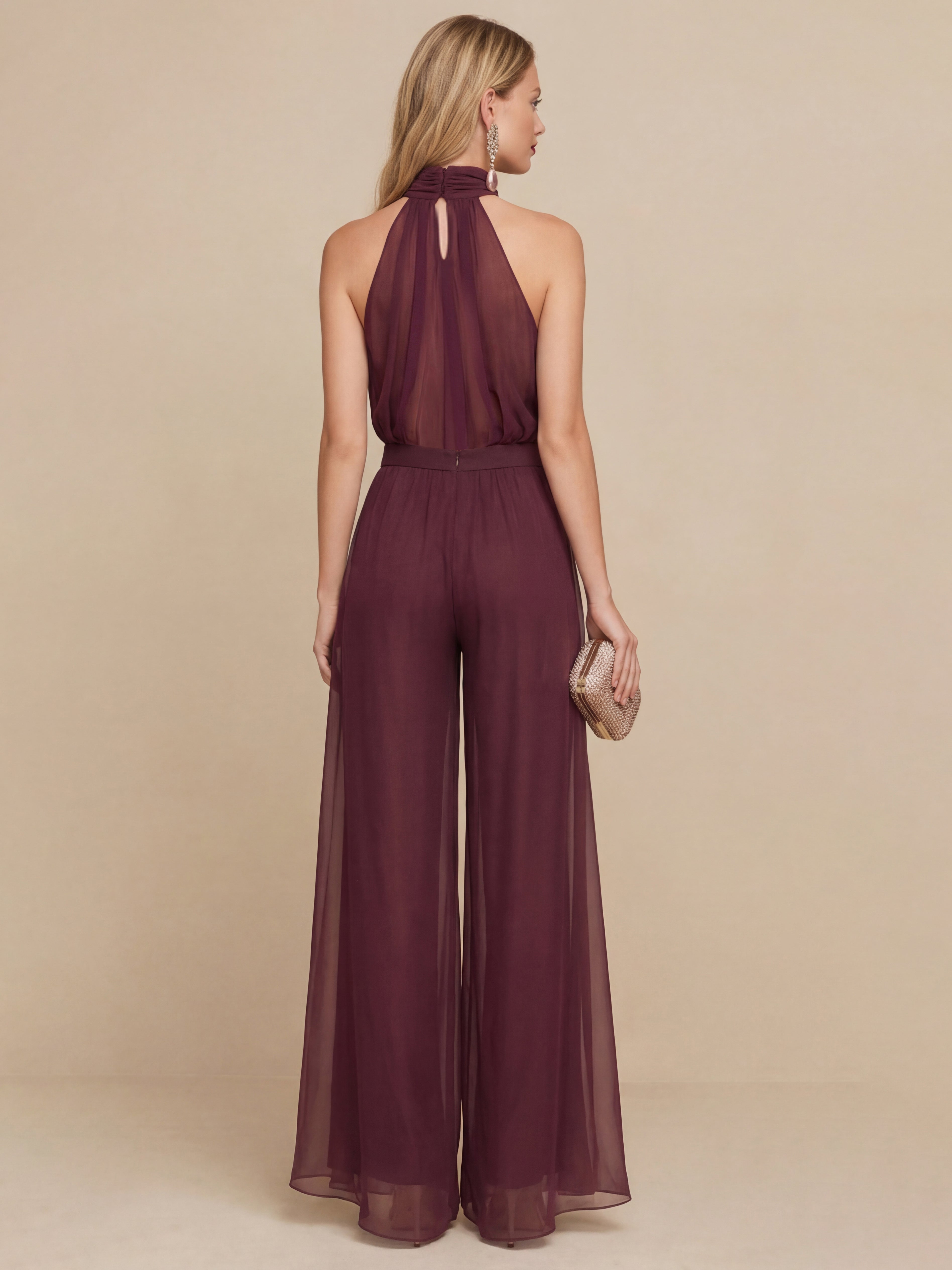 Liserie Chiffon Halter Neck Top & Wide Leg Pant Evening Set
