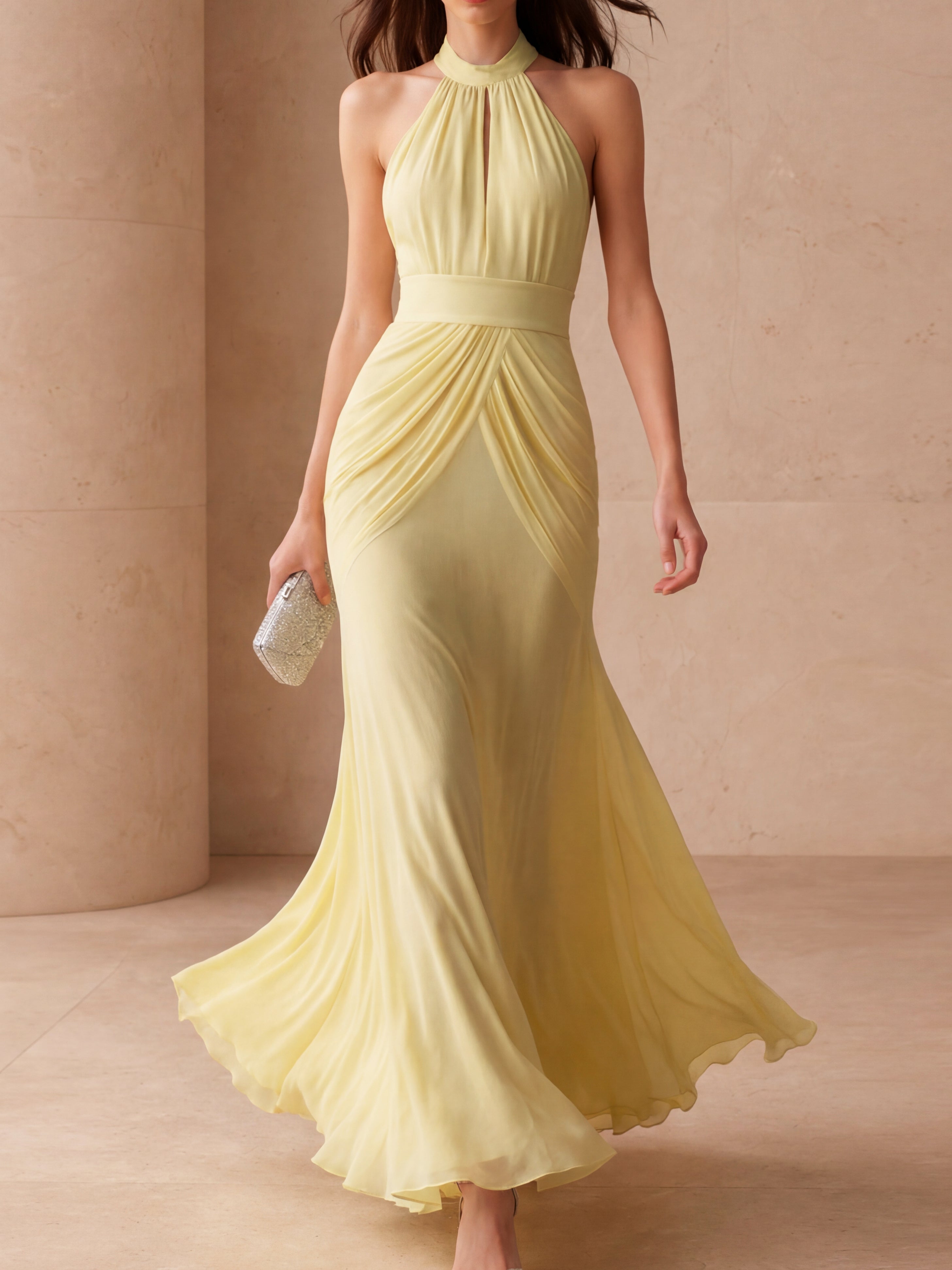 Liserie Butter Yellow Bridesmaid Cocktail Maxi Dress