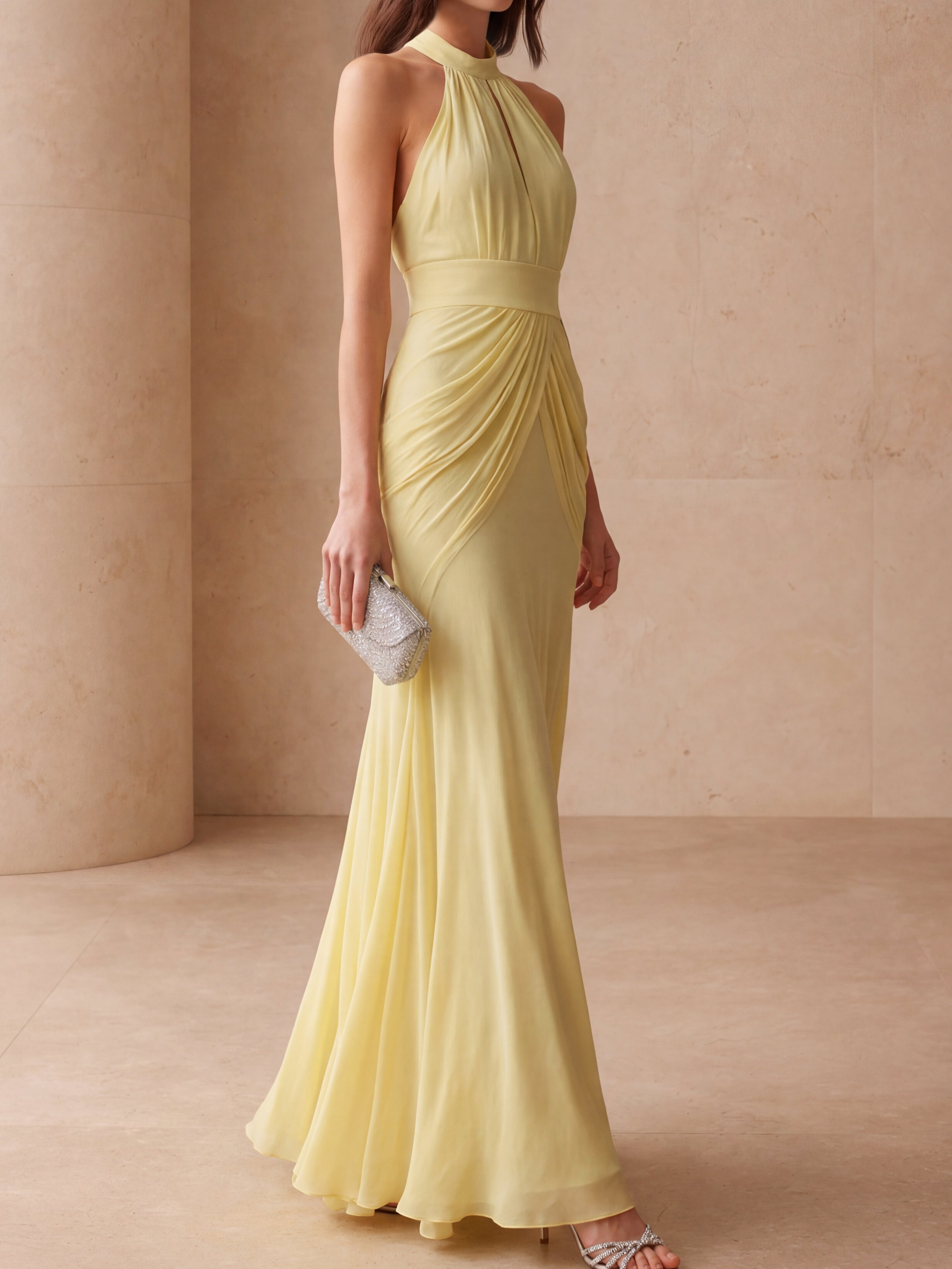 Liserie Butter Yellow Bridesmaid Cocktail Maxi Dress