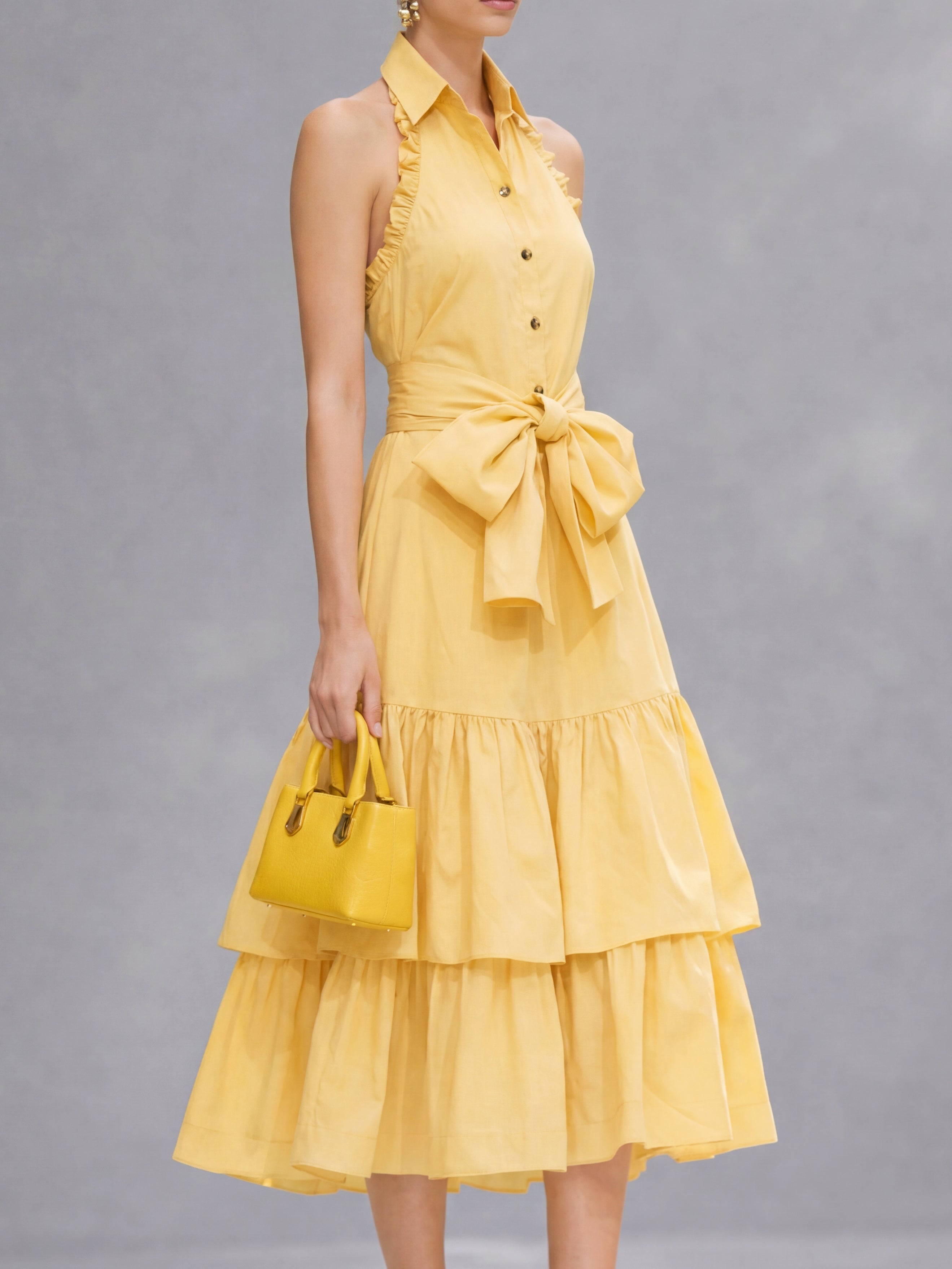 Liserie Cotton Ruffle Halter Tiered Midi Dress