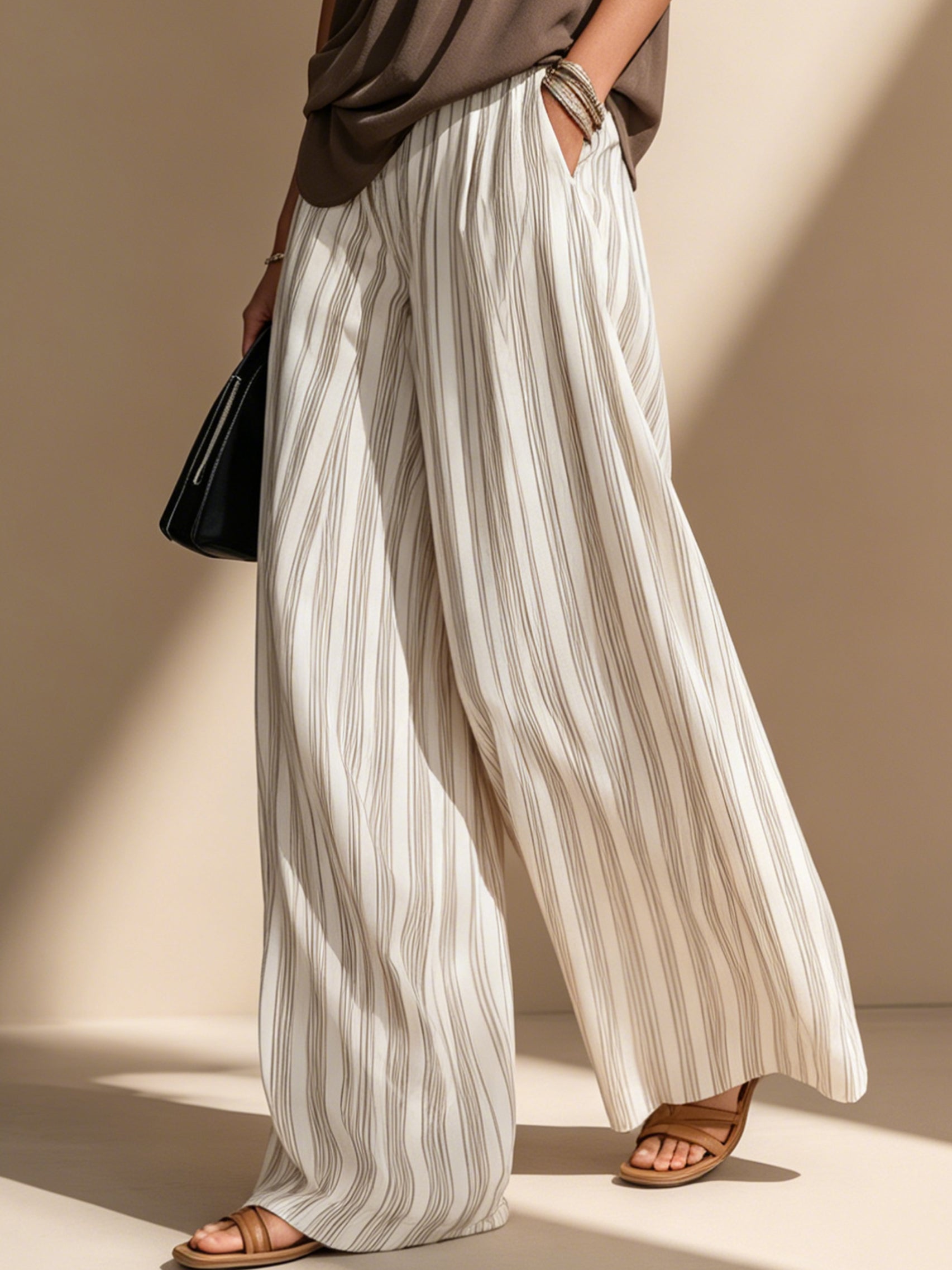 Liserie Pleated Sleeveless Top & Wide-Leg Trousers Set