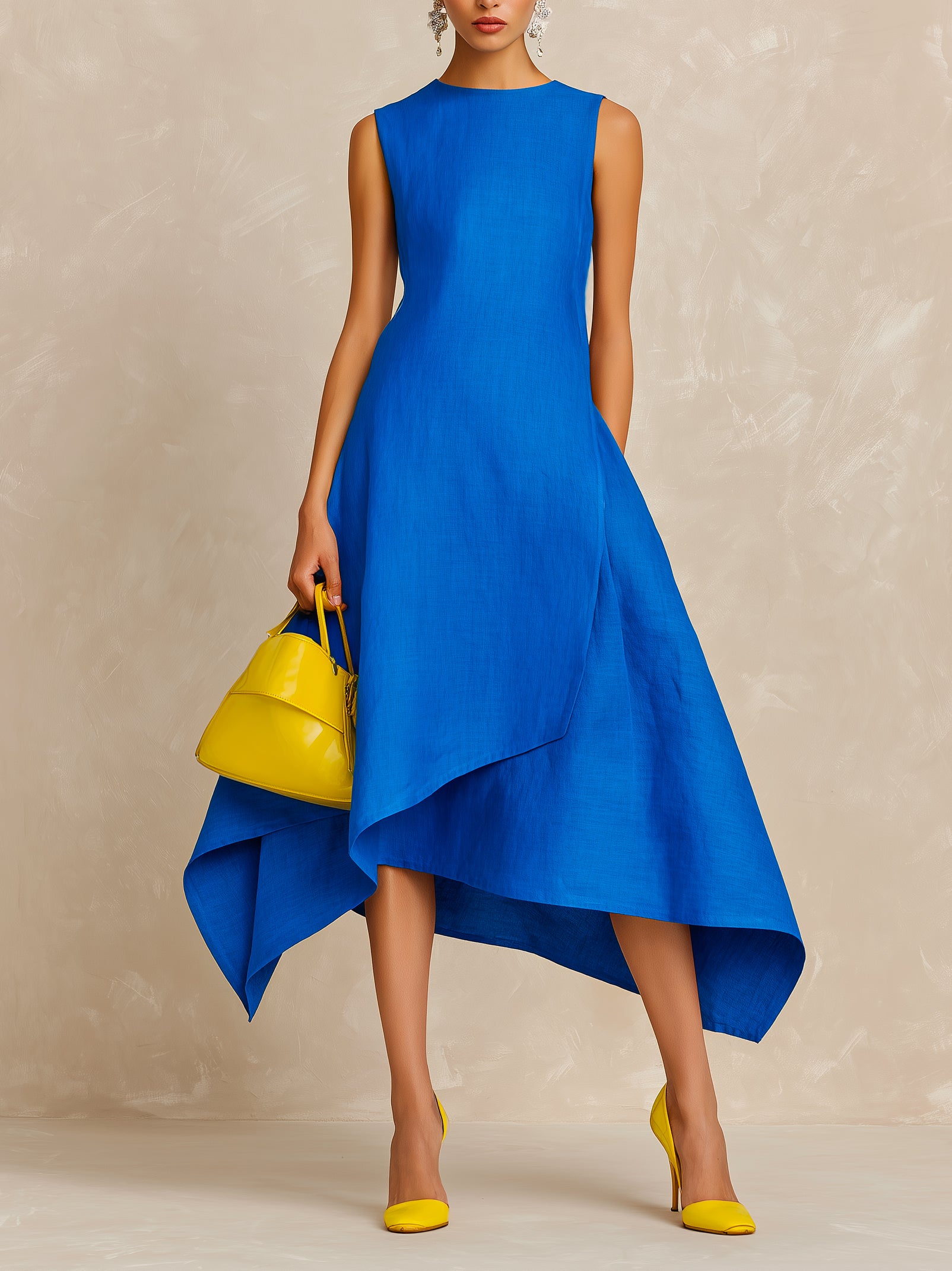 Liserie Elegant Asymmetric Midi Dress In Vibrant Blue