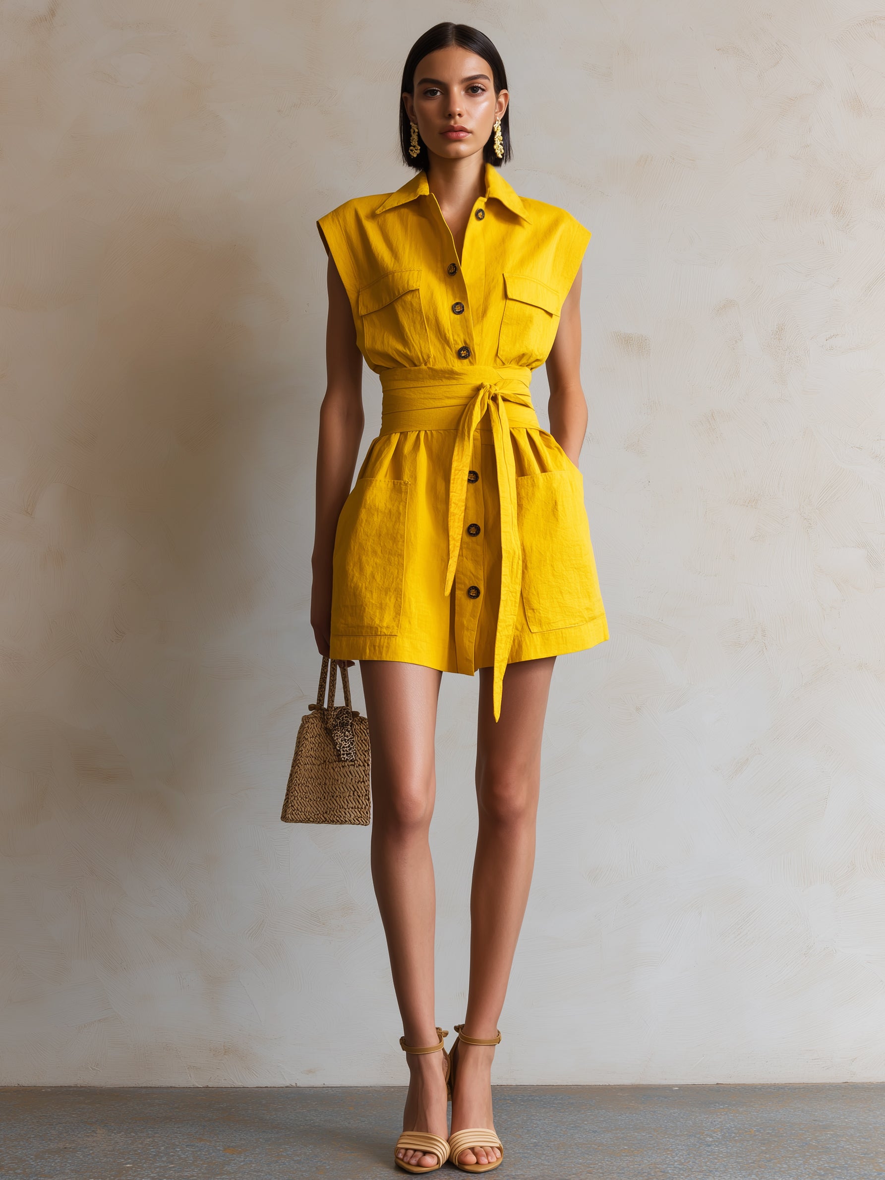 Liserie Linen Sleeveless Shirt Mini Dress Minimalist Style