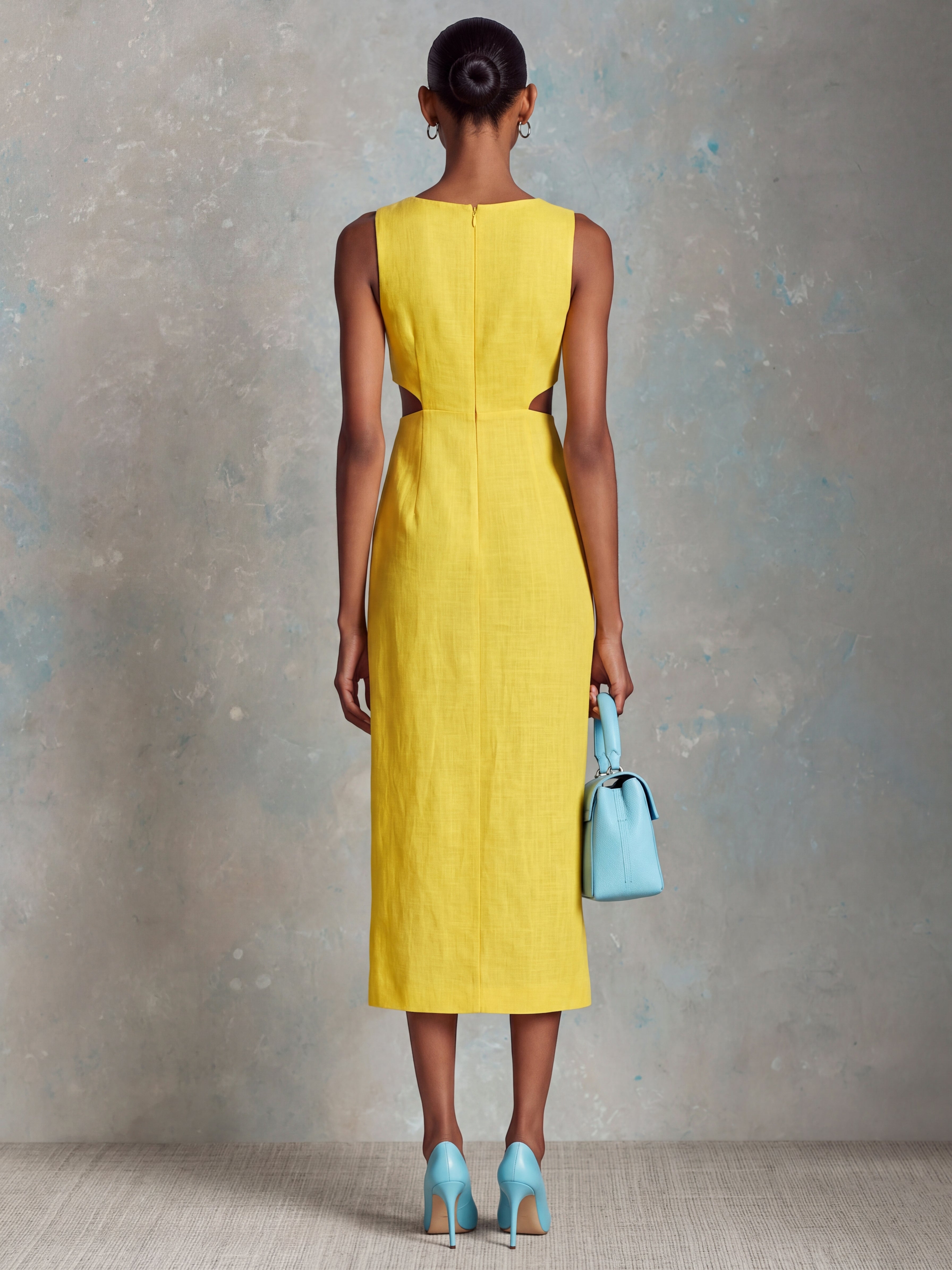 Liserie Linen Cutouts & Front Slit Midi Dress