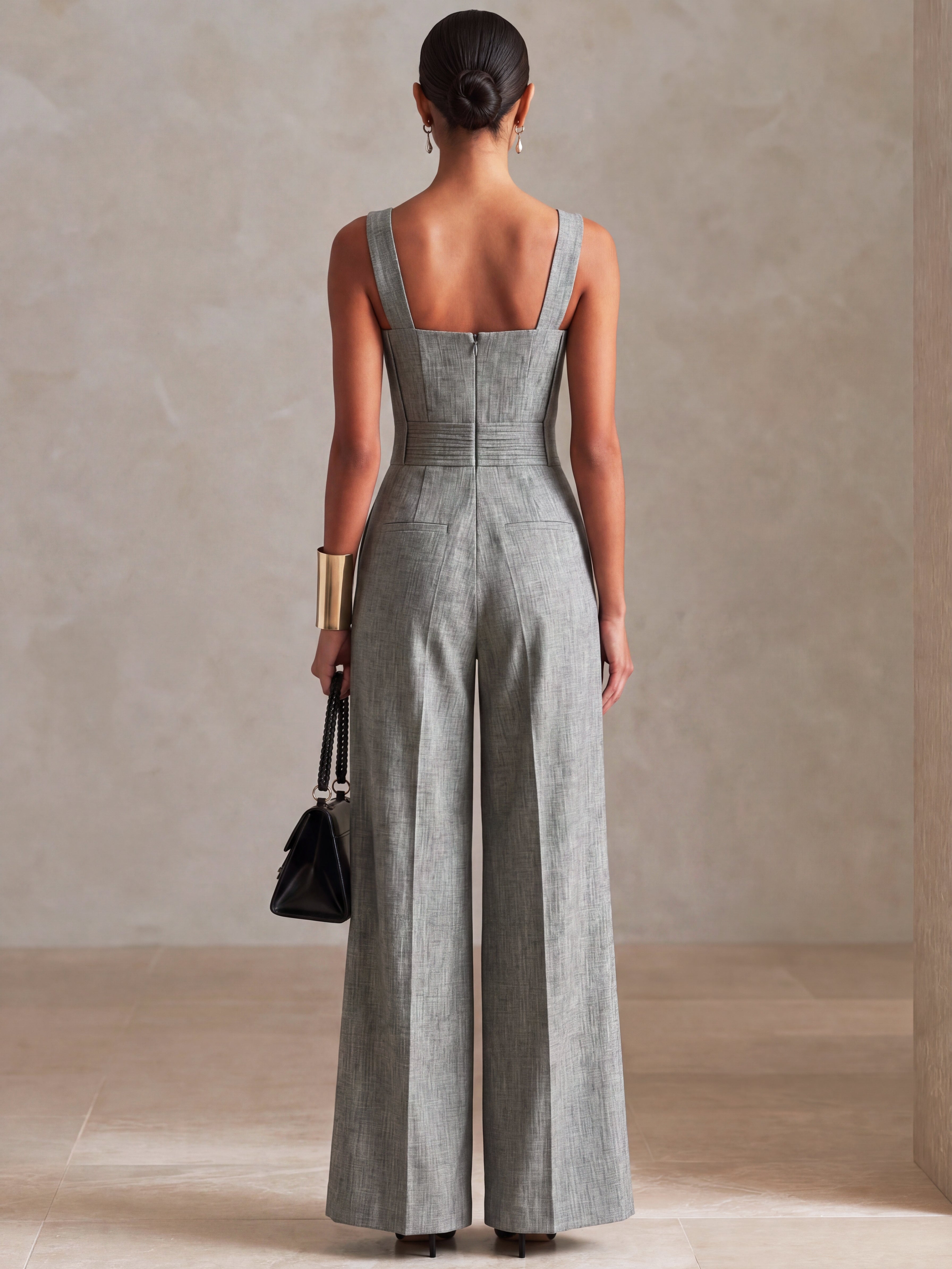 Liserie Linen Tailored Grey Jumpsuit With Pockets