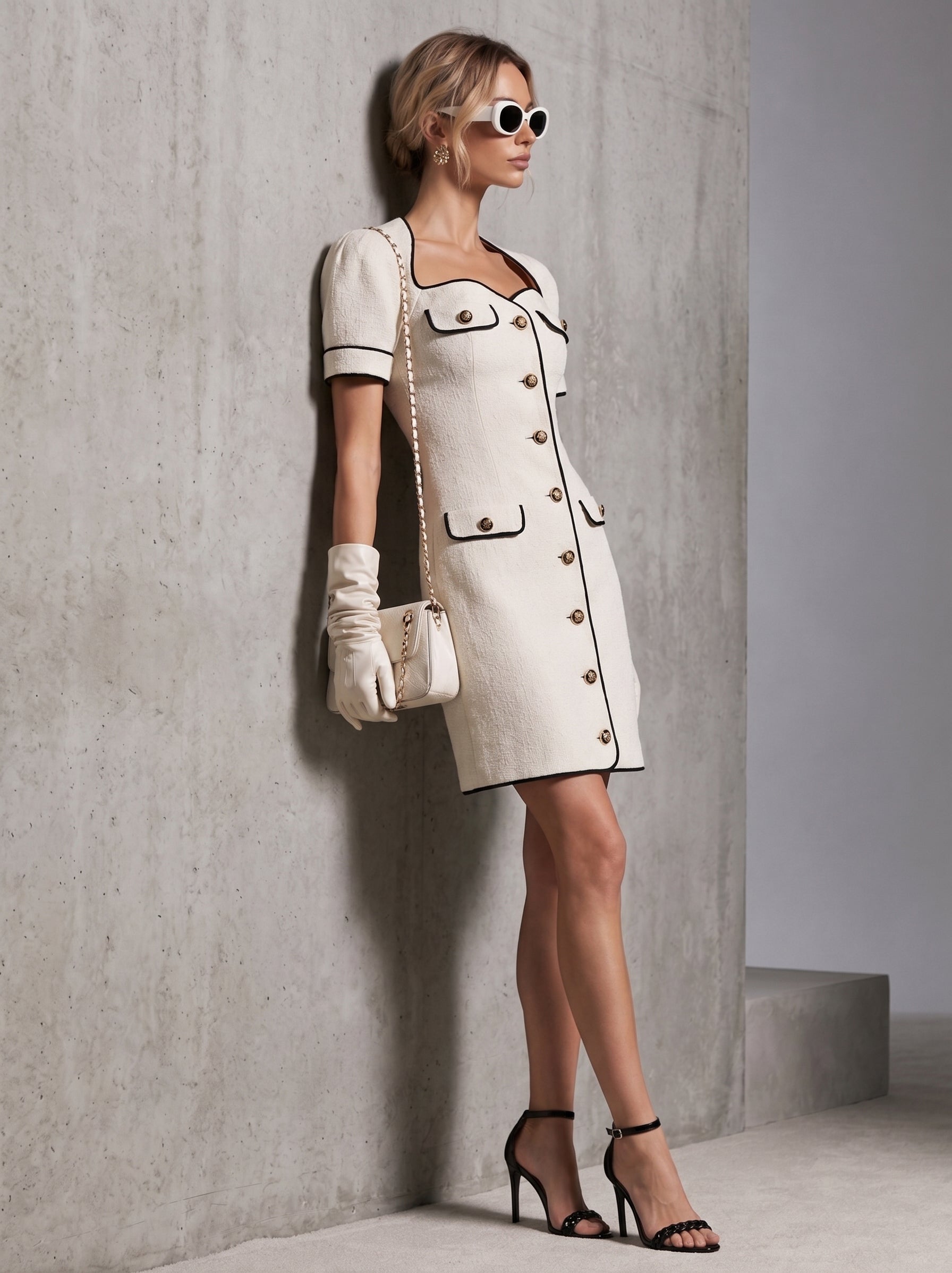 Liserie Elegant Mini Dress With Contrast Trim