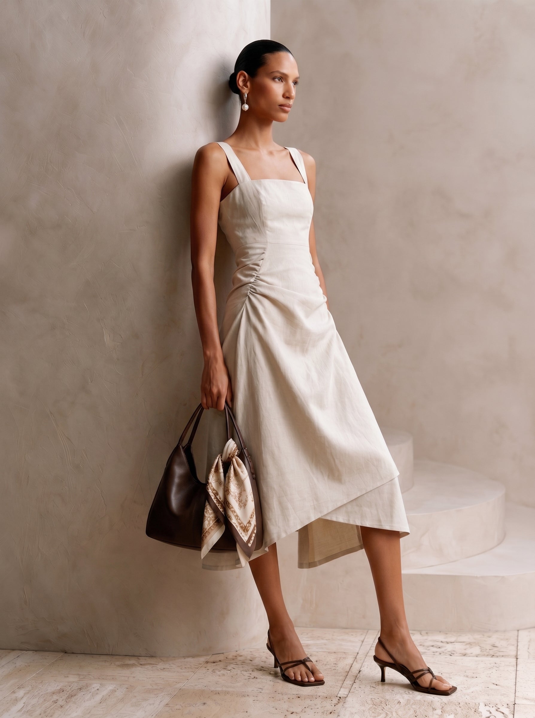 Liserie Oat White The Adrielle Linen Midi Dress