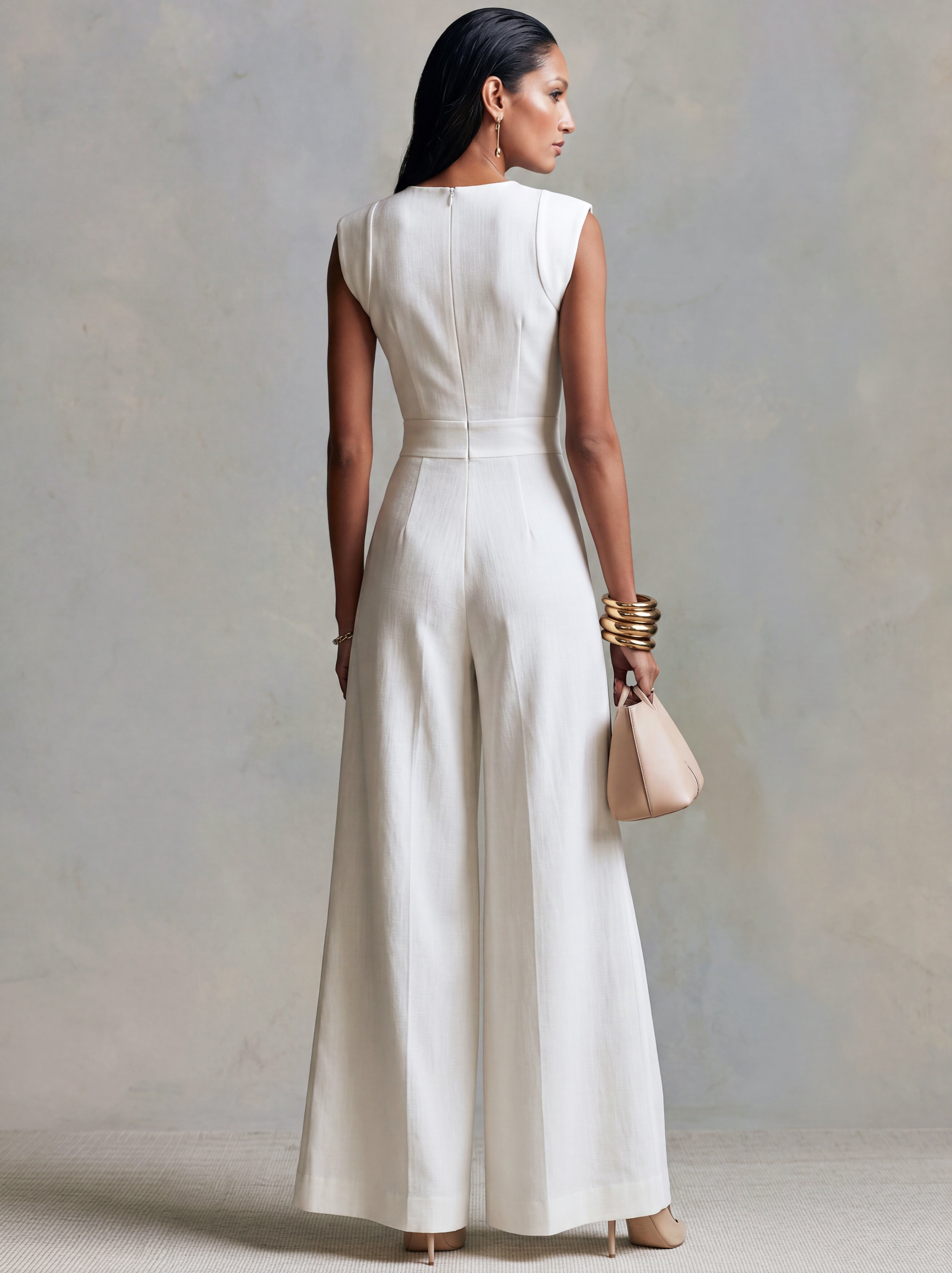 Liserie Linen White Sleeveless Jumpsuit