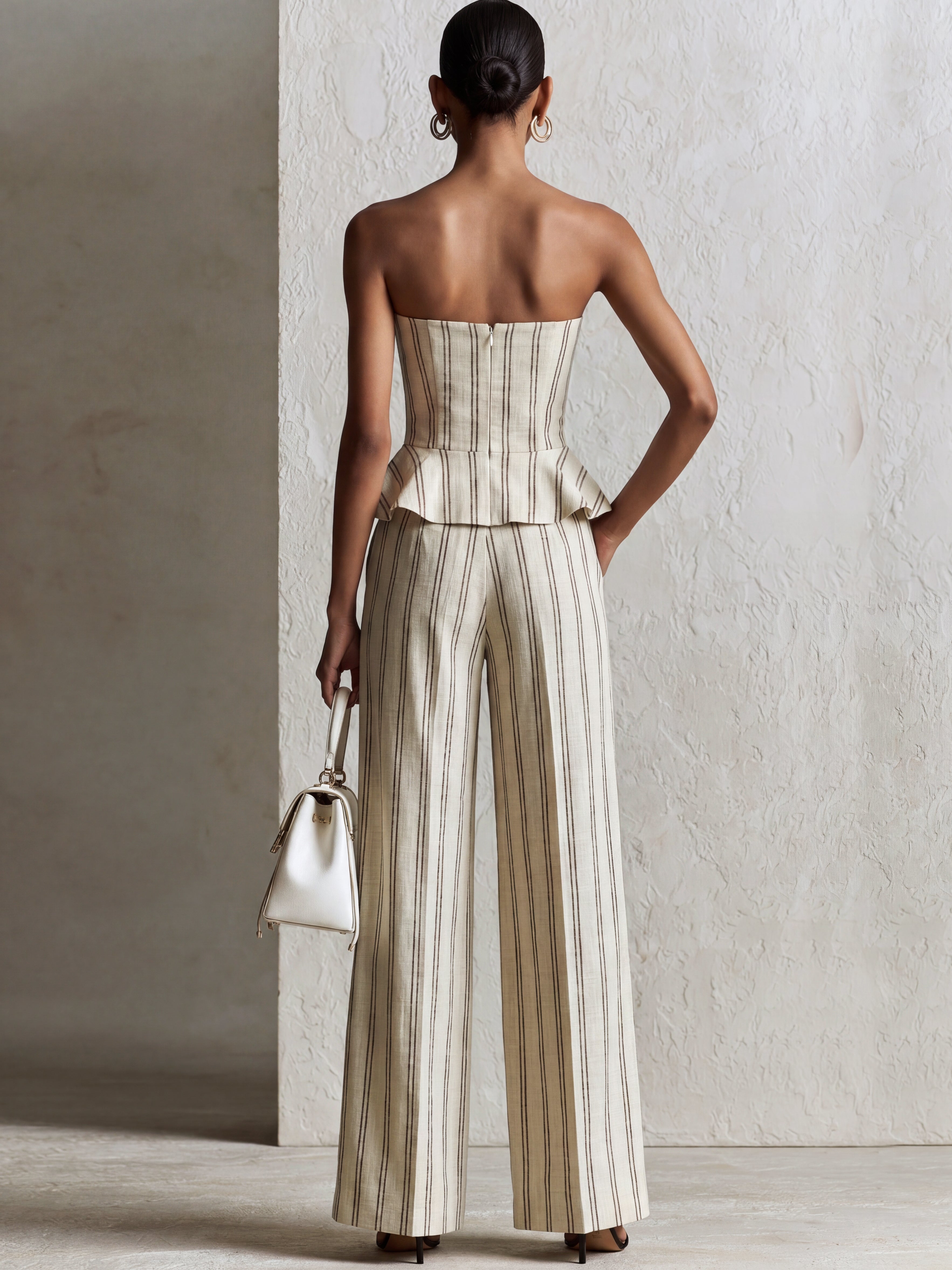 Liserie Beige Striped Corset Top & Trousers Set