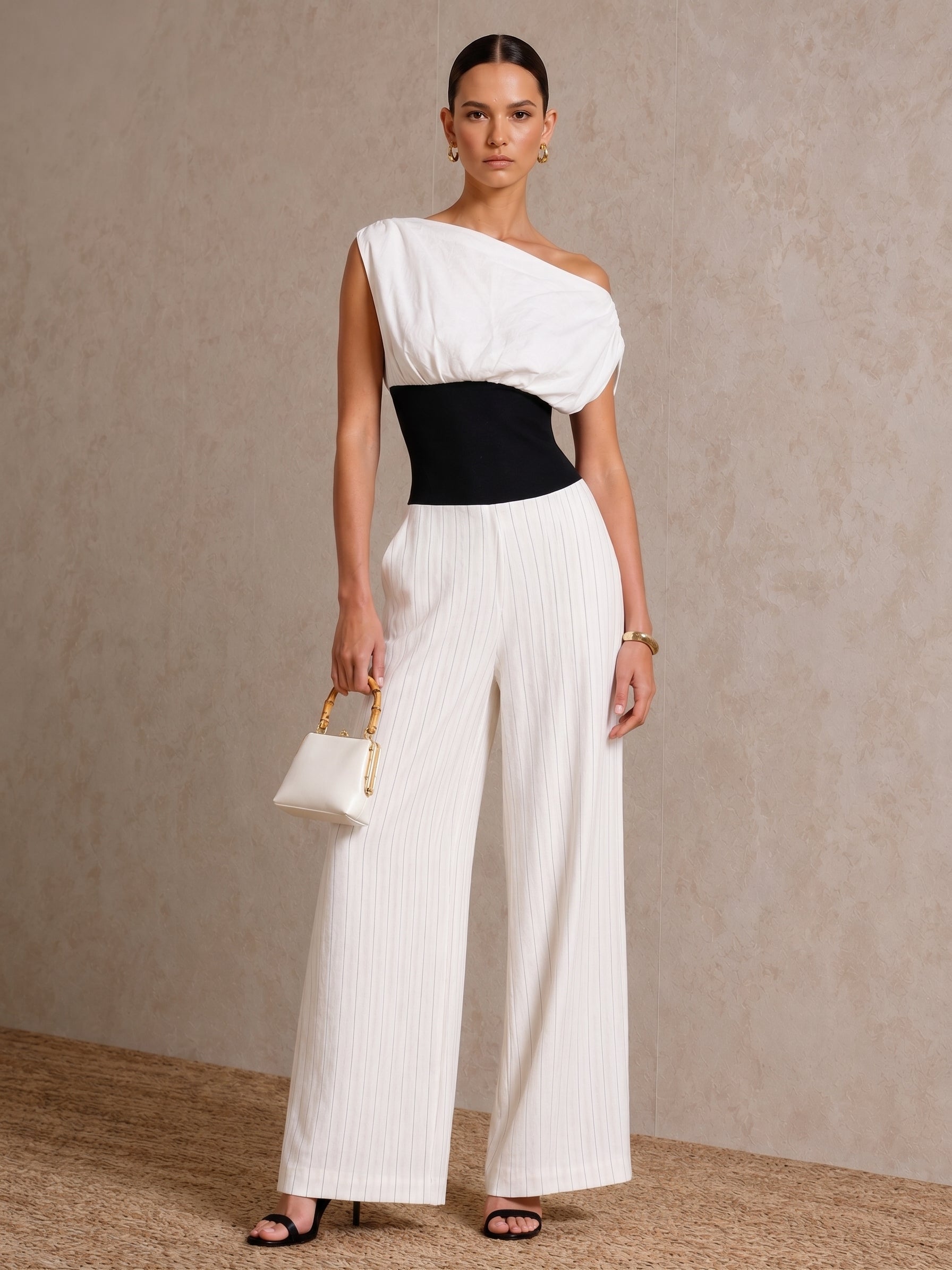 Liserie MONOCHROME DRAPE Asymmetrical One-Shoulder Neckline JUMPSUIT