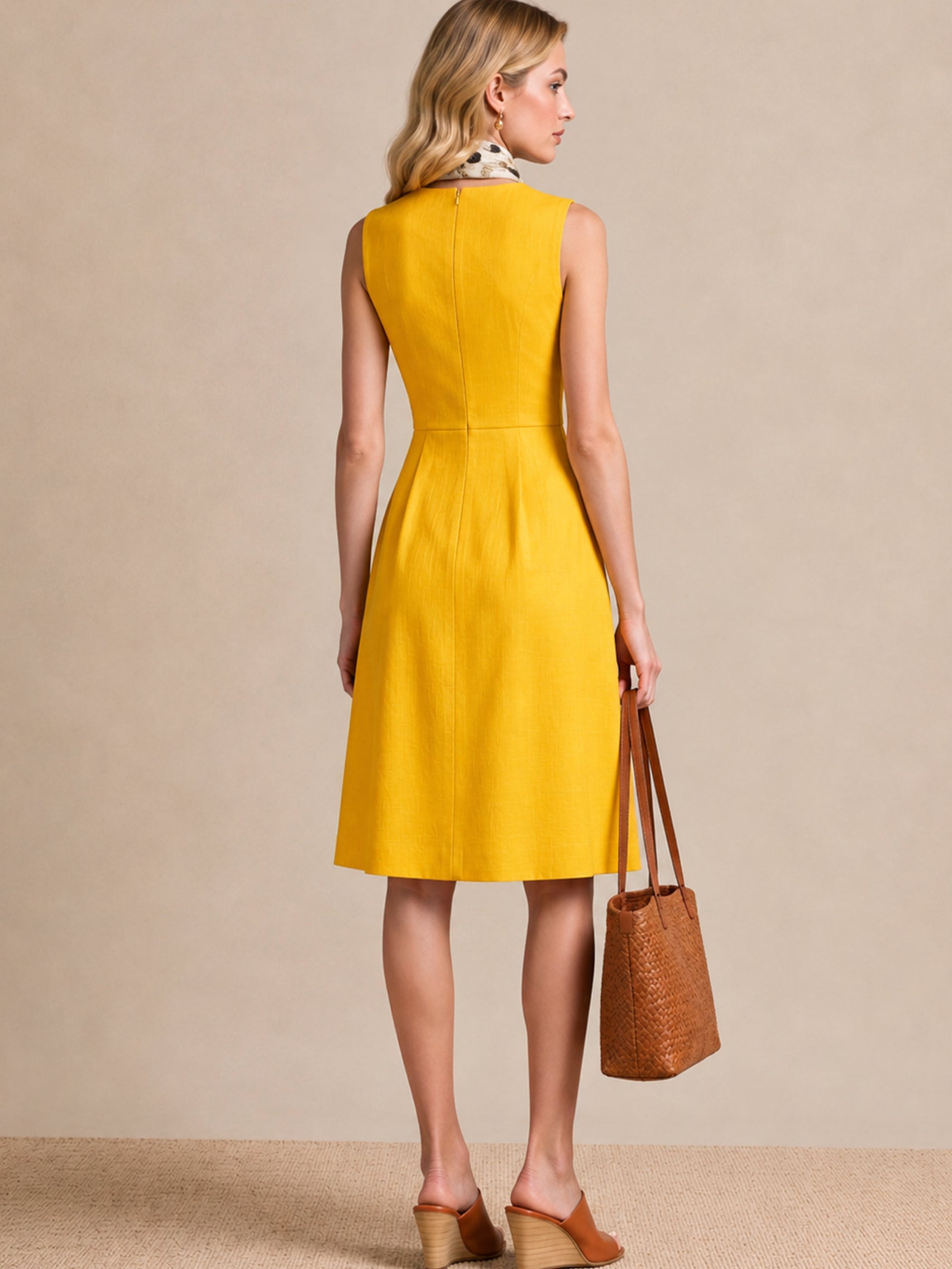 Liserie Sunflower Yellow Linen Sleeveless Mini Dress