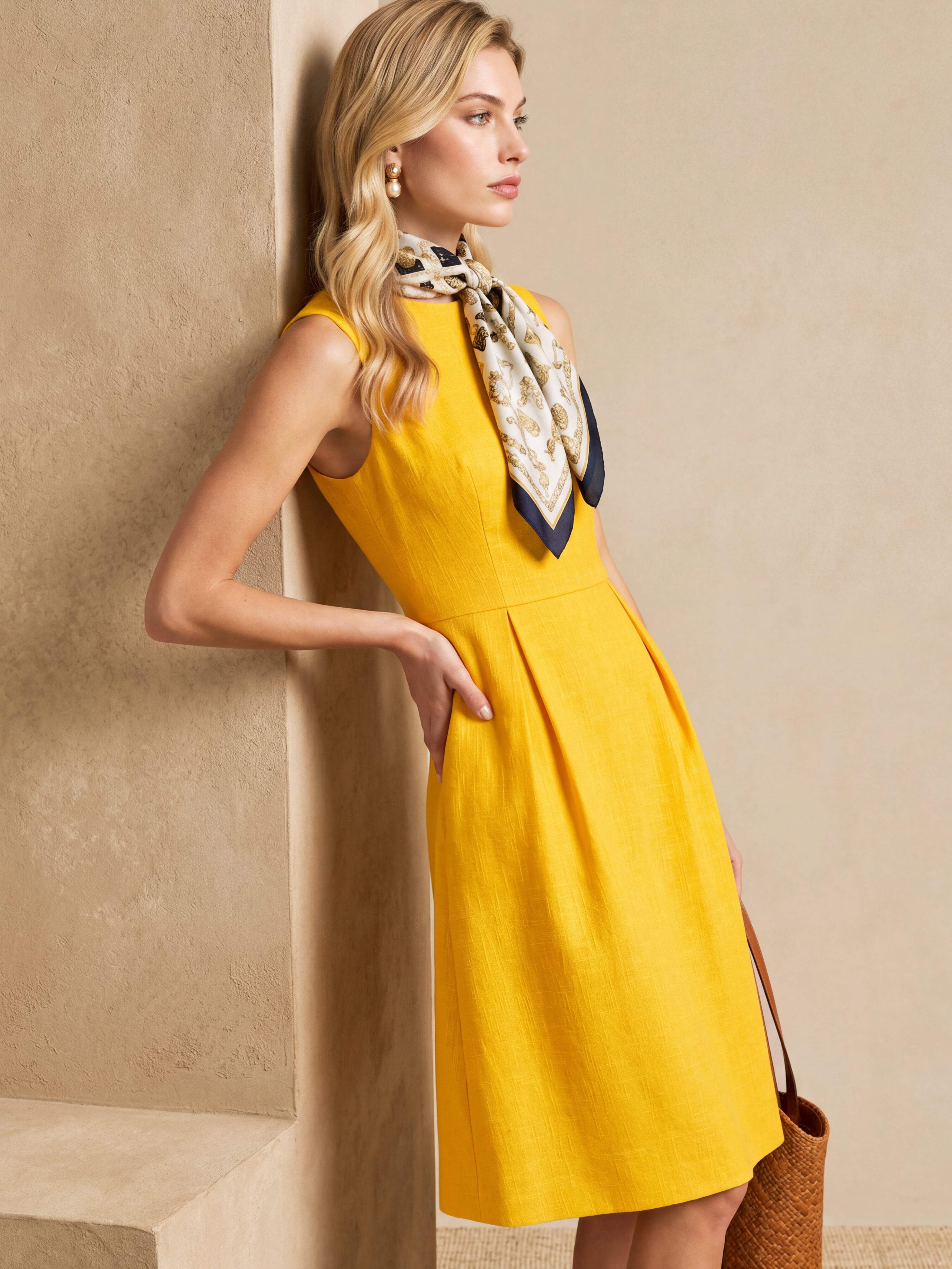 Liserie Sunflower Yellow Linen Sleeveless Mini Dress