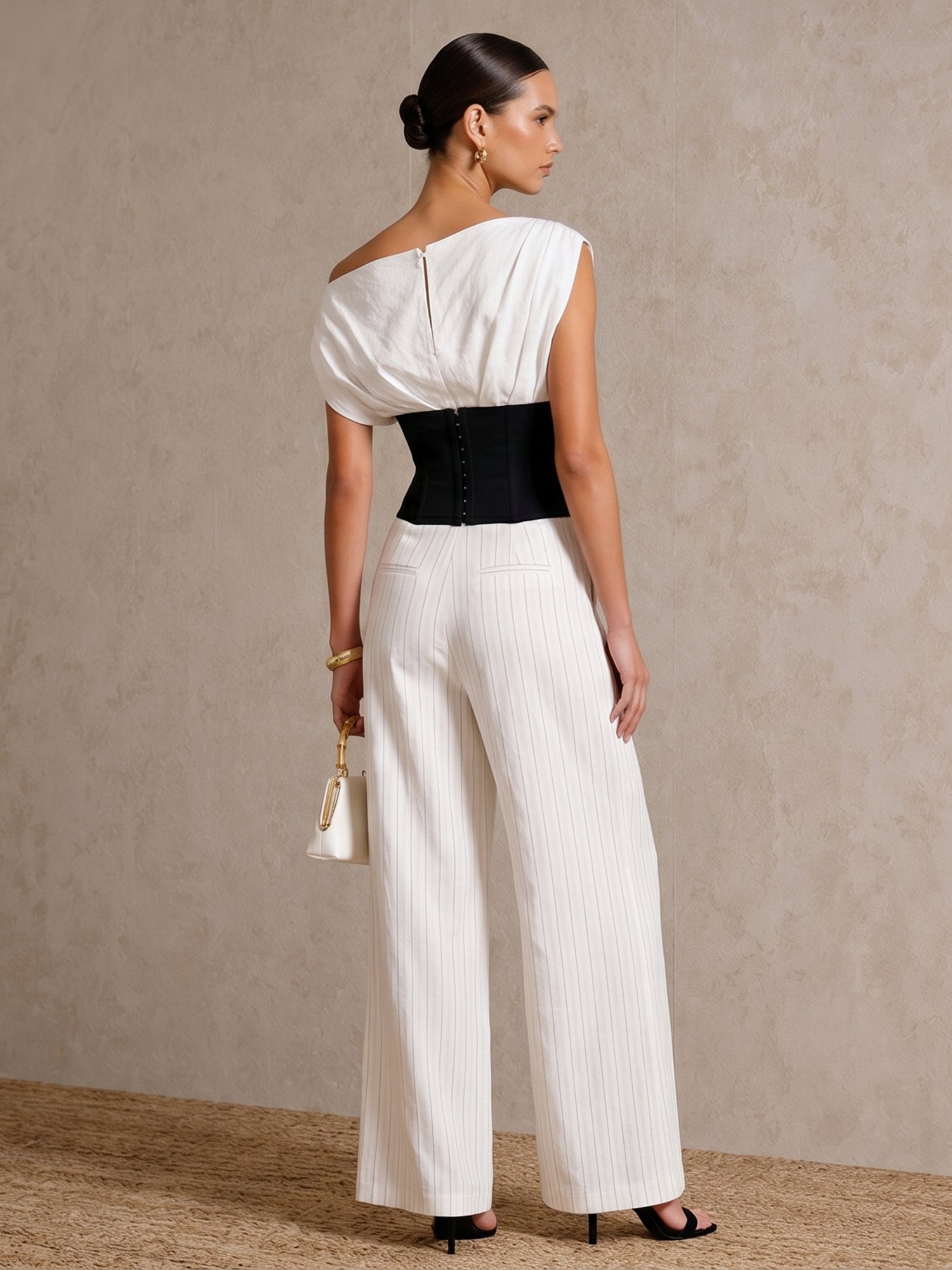 Liserie MONOCHROME DRAPE Asymmetrical One-Shoulder Neckline JUMPSUIT