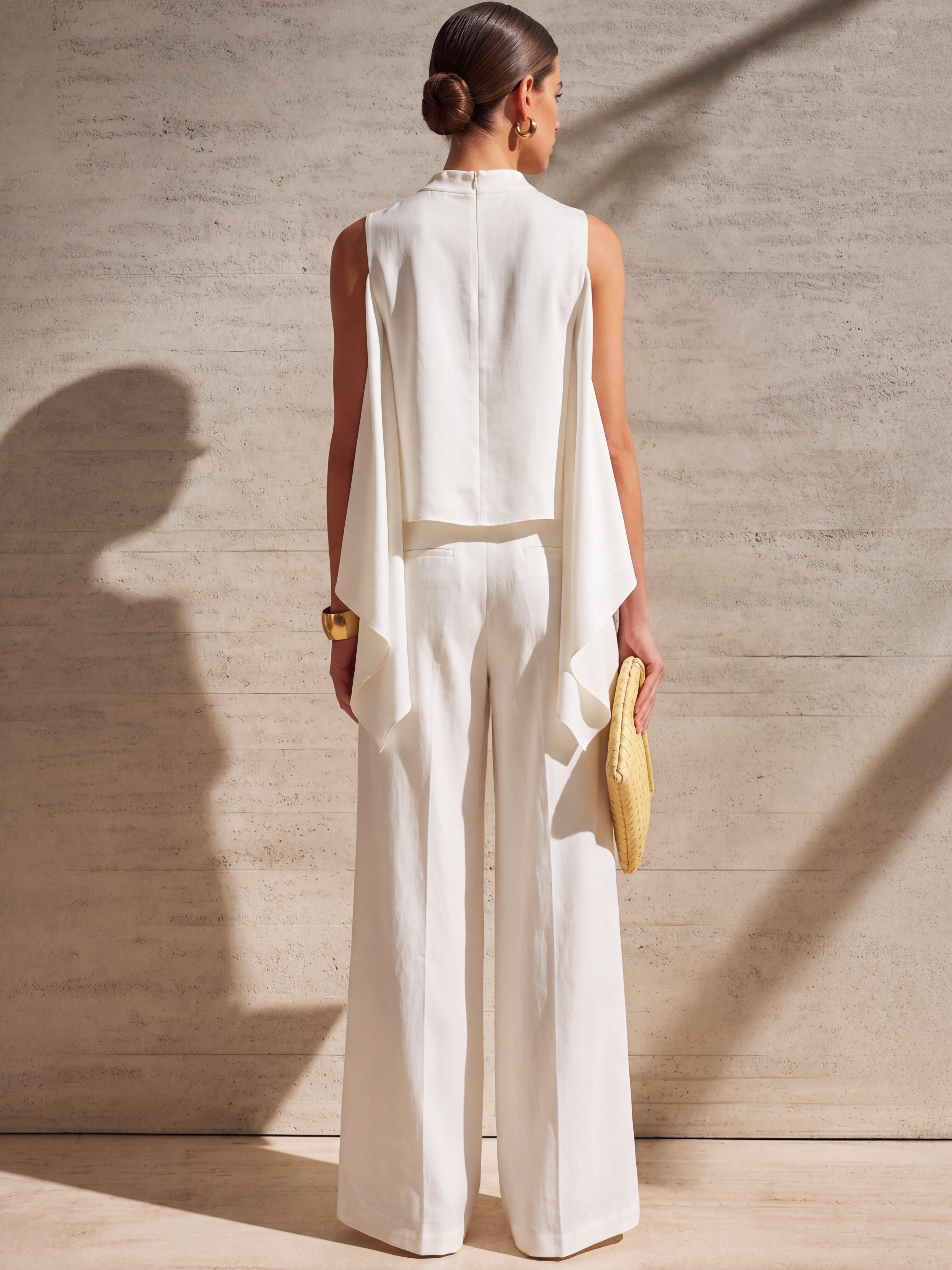 Liserie Elegant White Capelet Top & Trousers Set