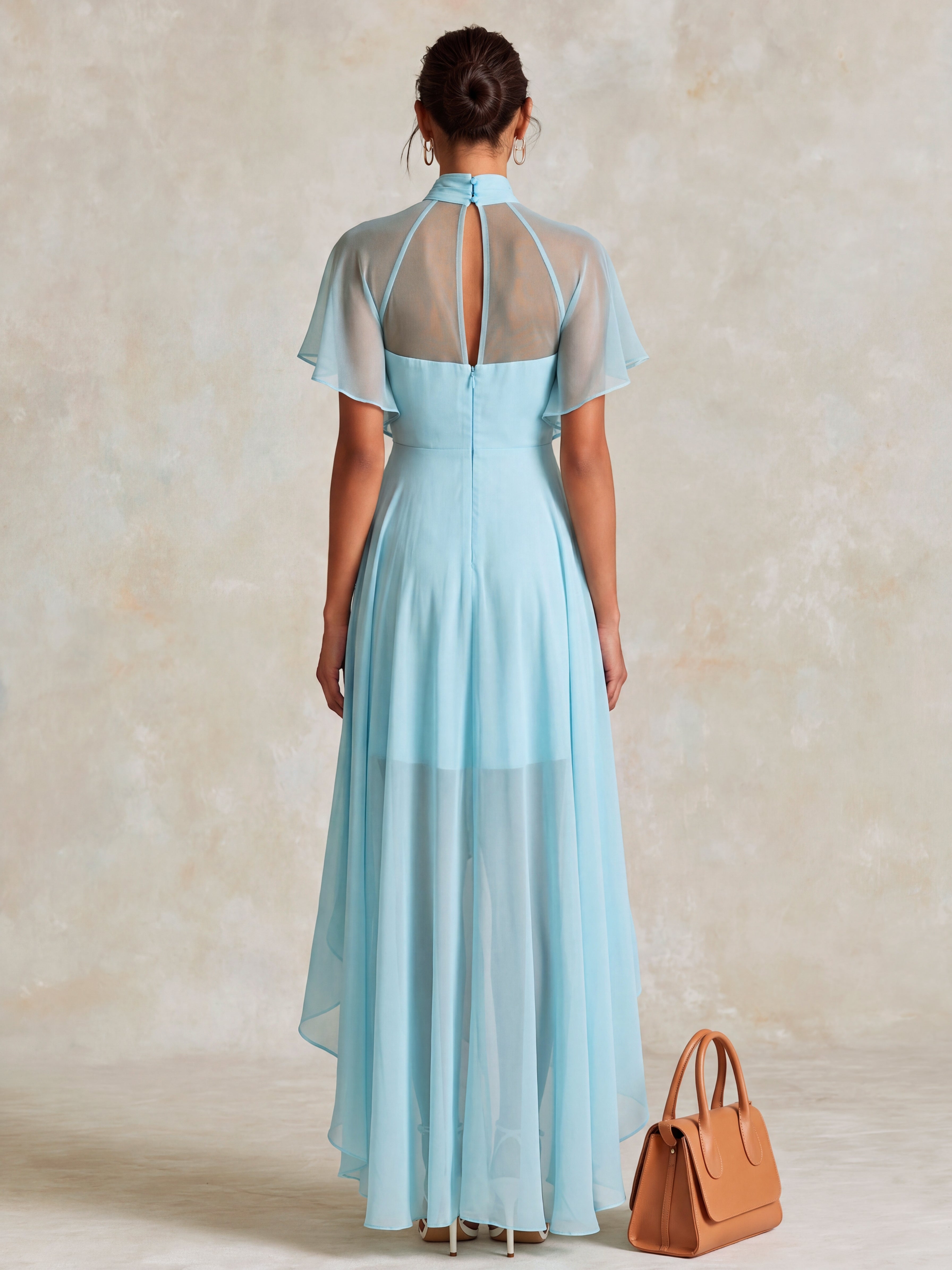 Liserie Sky Blue Chiffon Halter Neck Maxi Dress