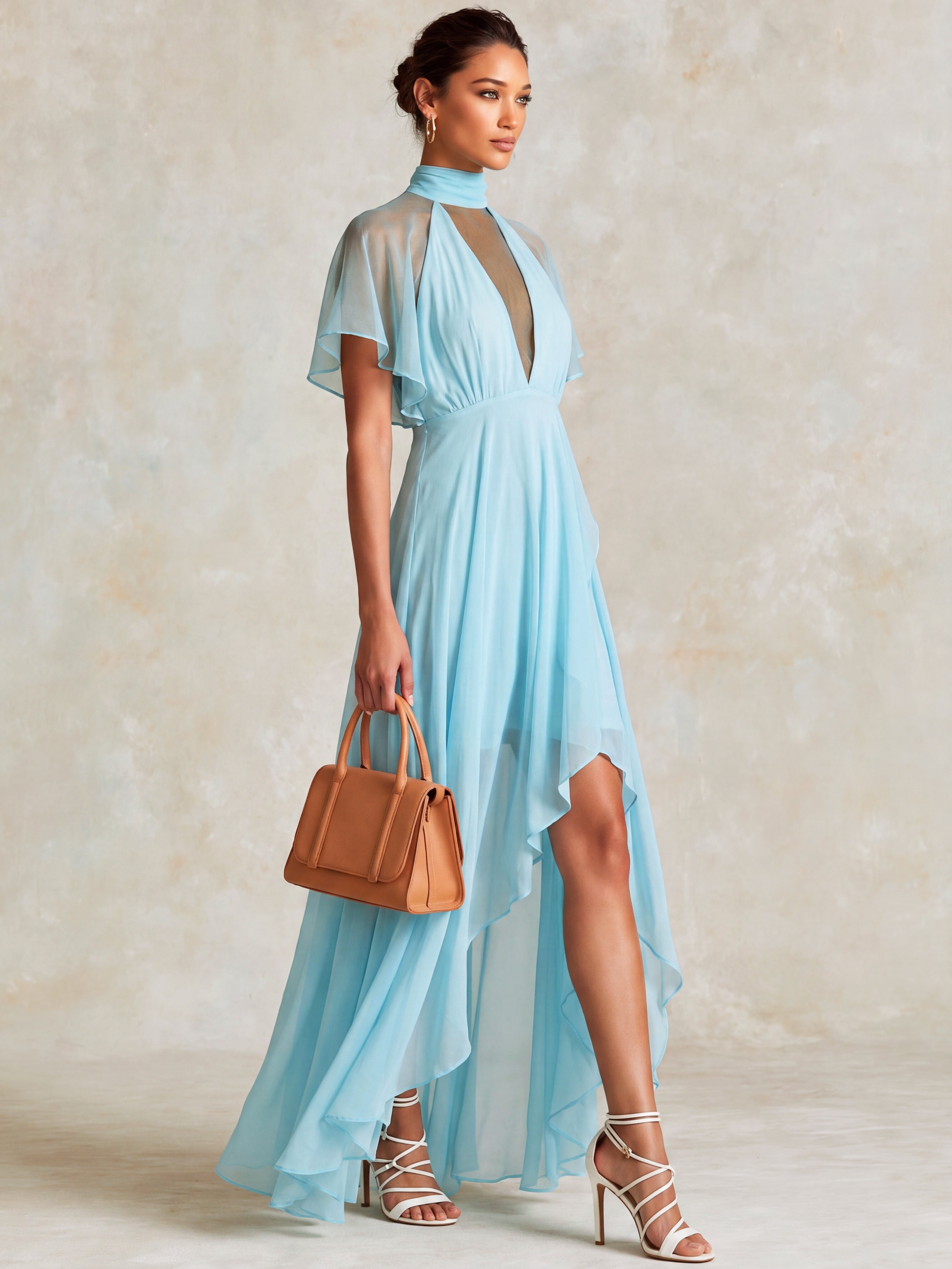 Liserie Sky Blue Chiffon Halter Neck Maxi Dress