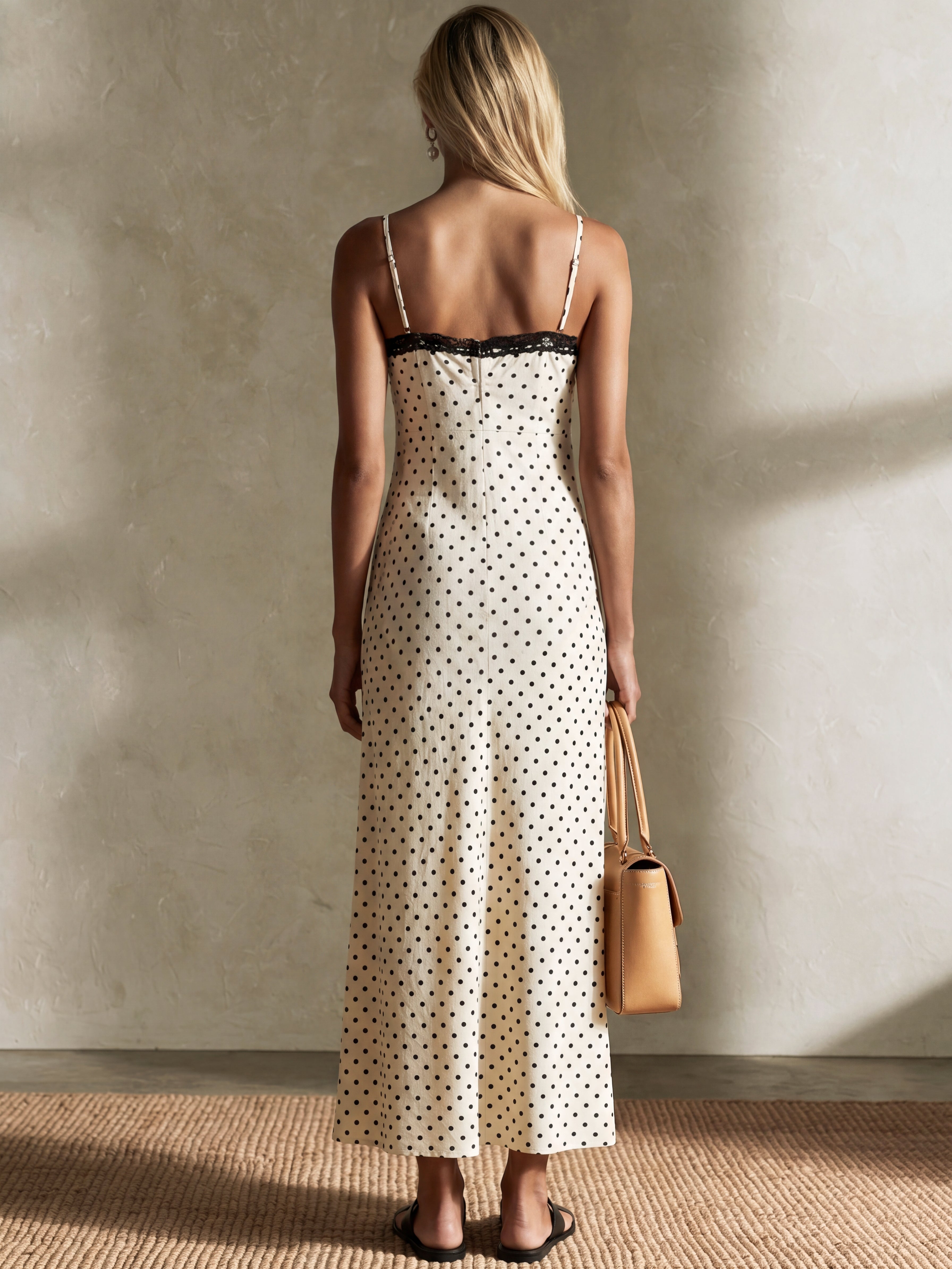 Liserie Cotton Polka Dot Midi Dress With Lace Trim