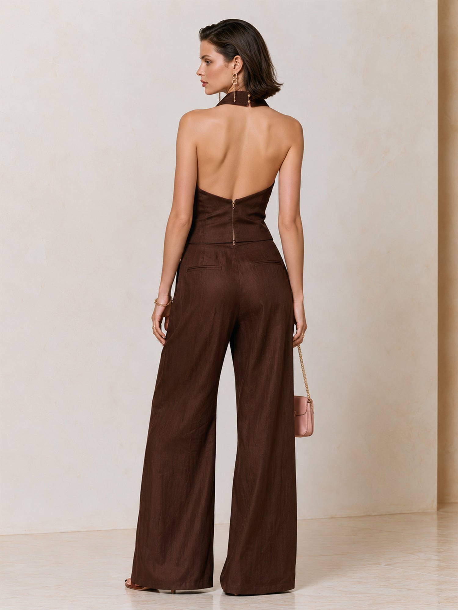 Liserie Cotton-Linen Crossover Halter Set