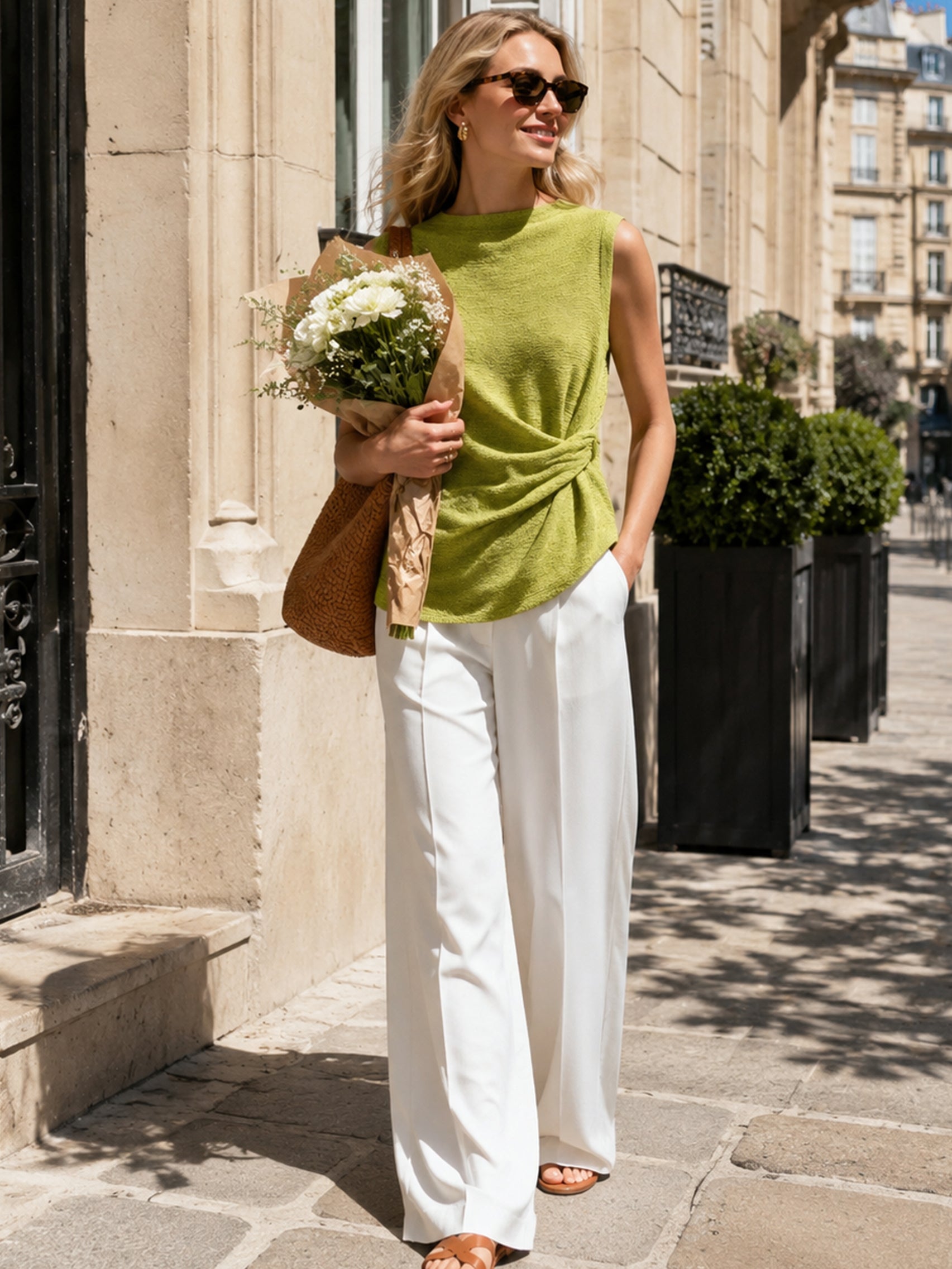 Liserie Chartreuse Knit Sleeveless Top
