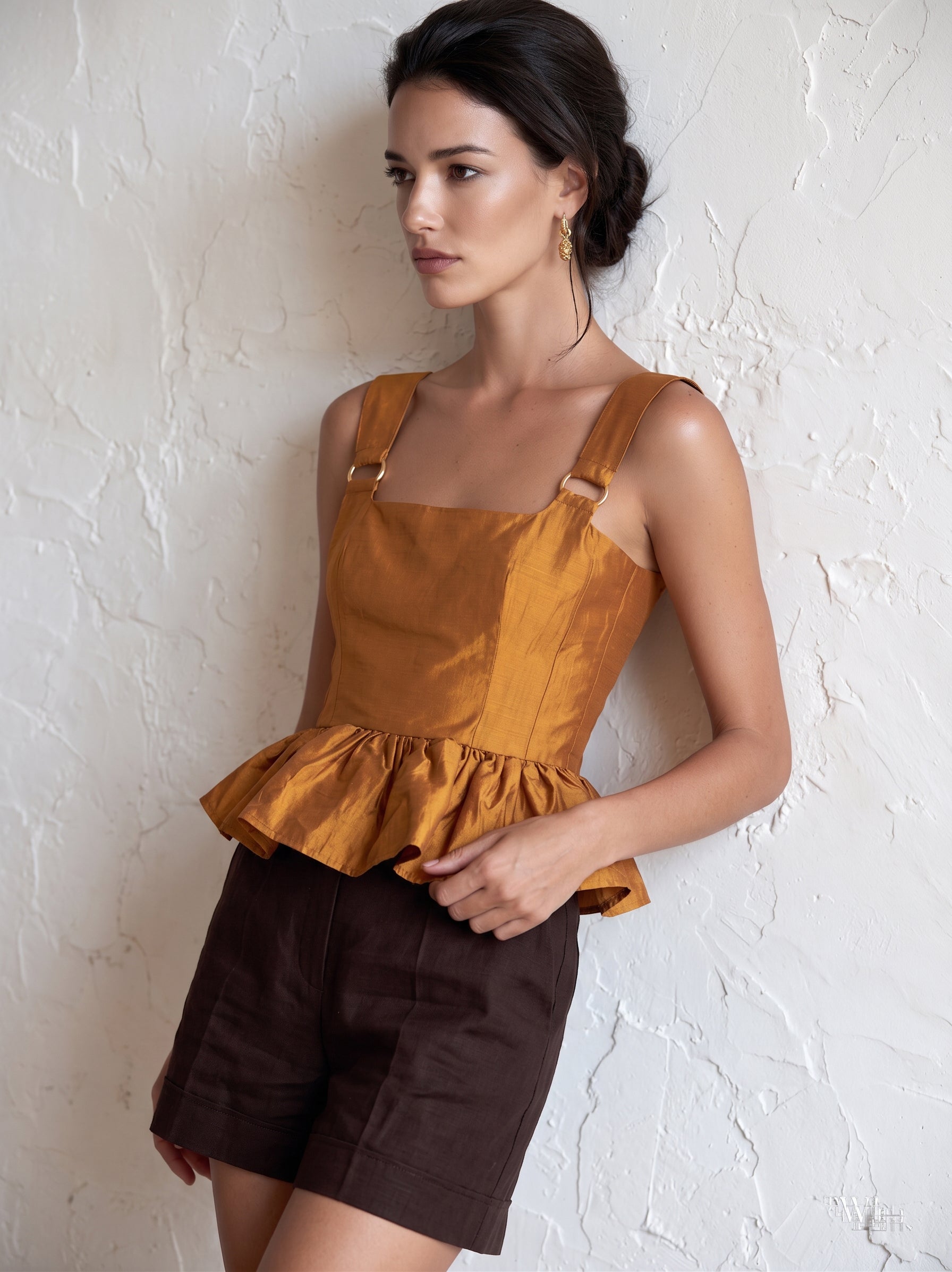 Liserie Elegant Golden Amber Peplum Top