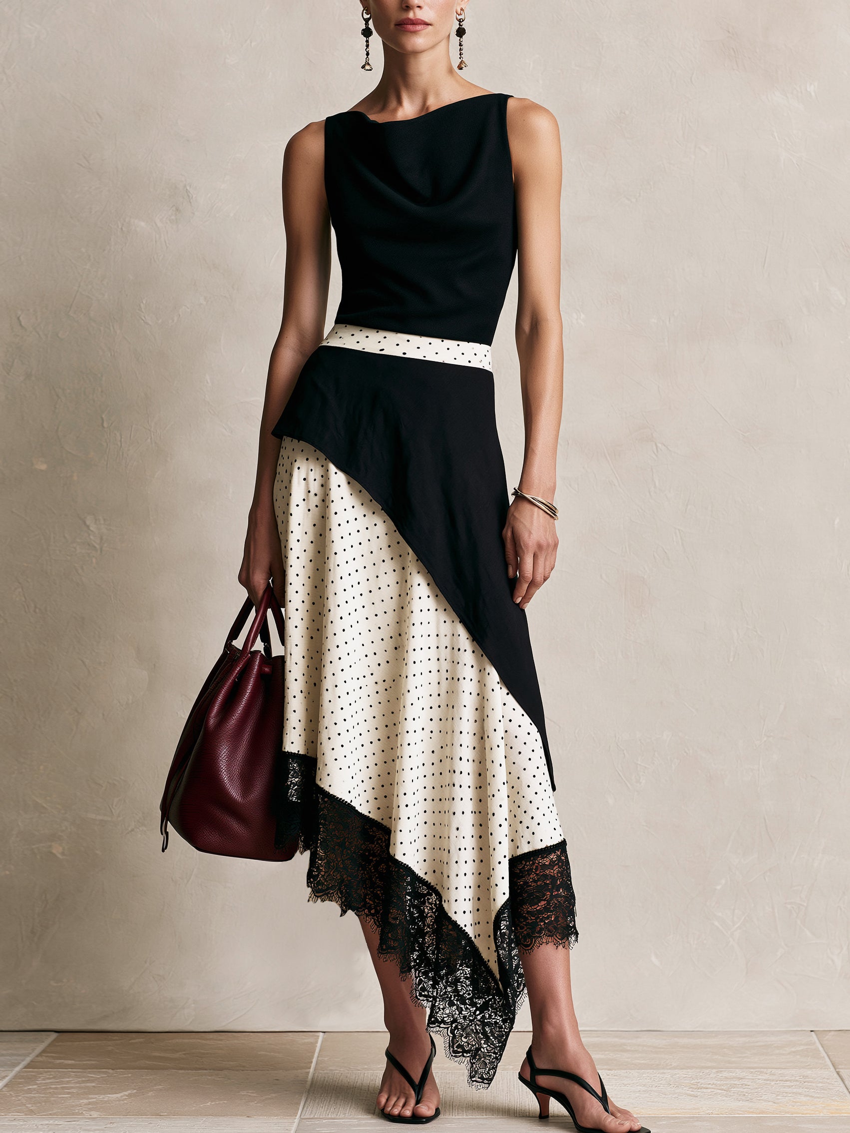 Liserie Elegant Lace Trim Asymmetric Maxi Dress