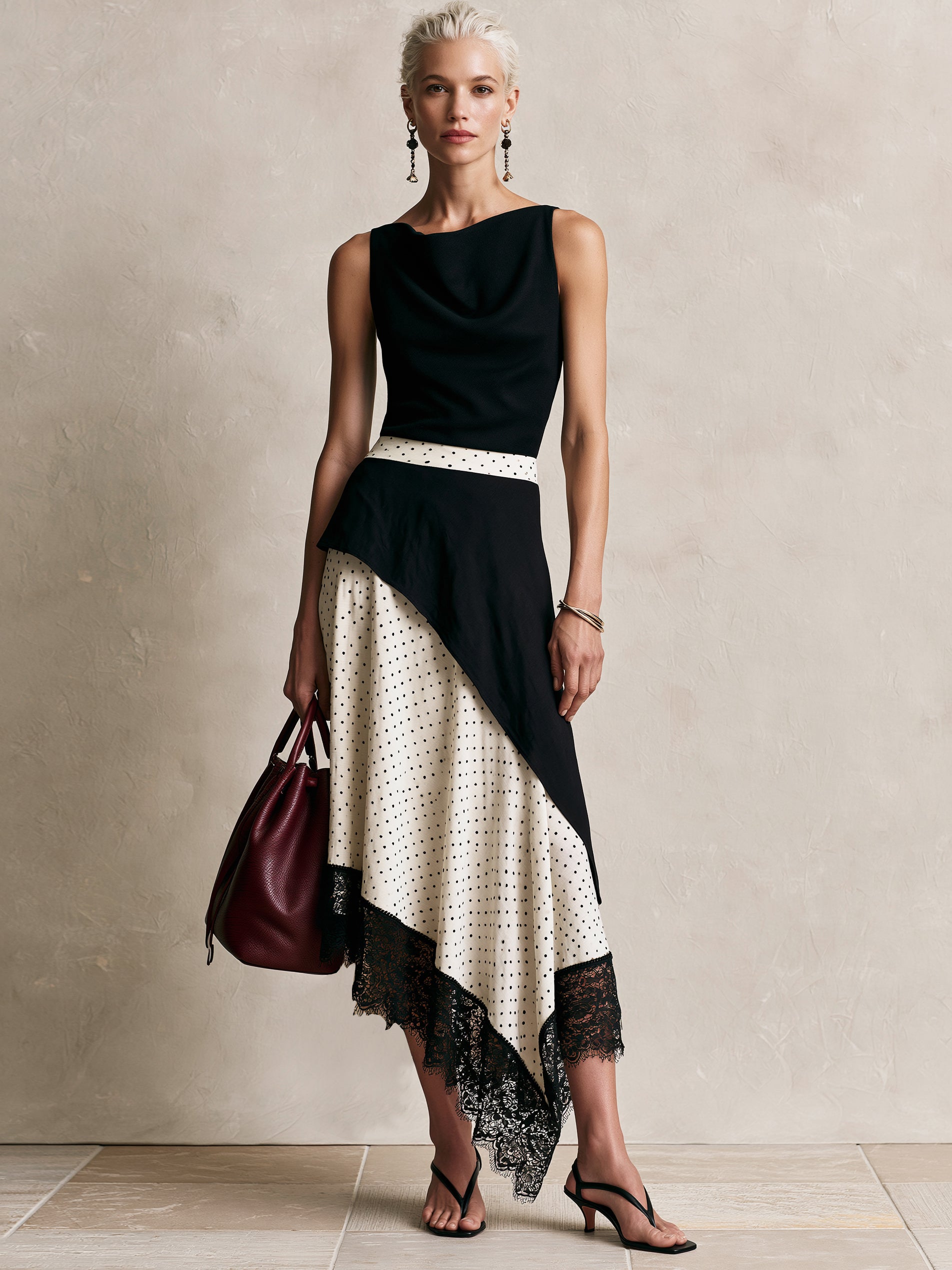 Liserie Elegant Lace Trim Asymmetric Maxi Dress