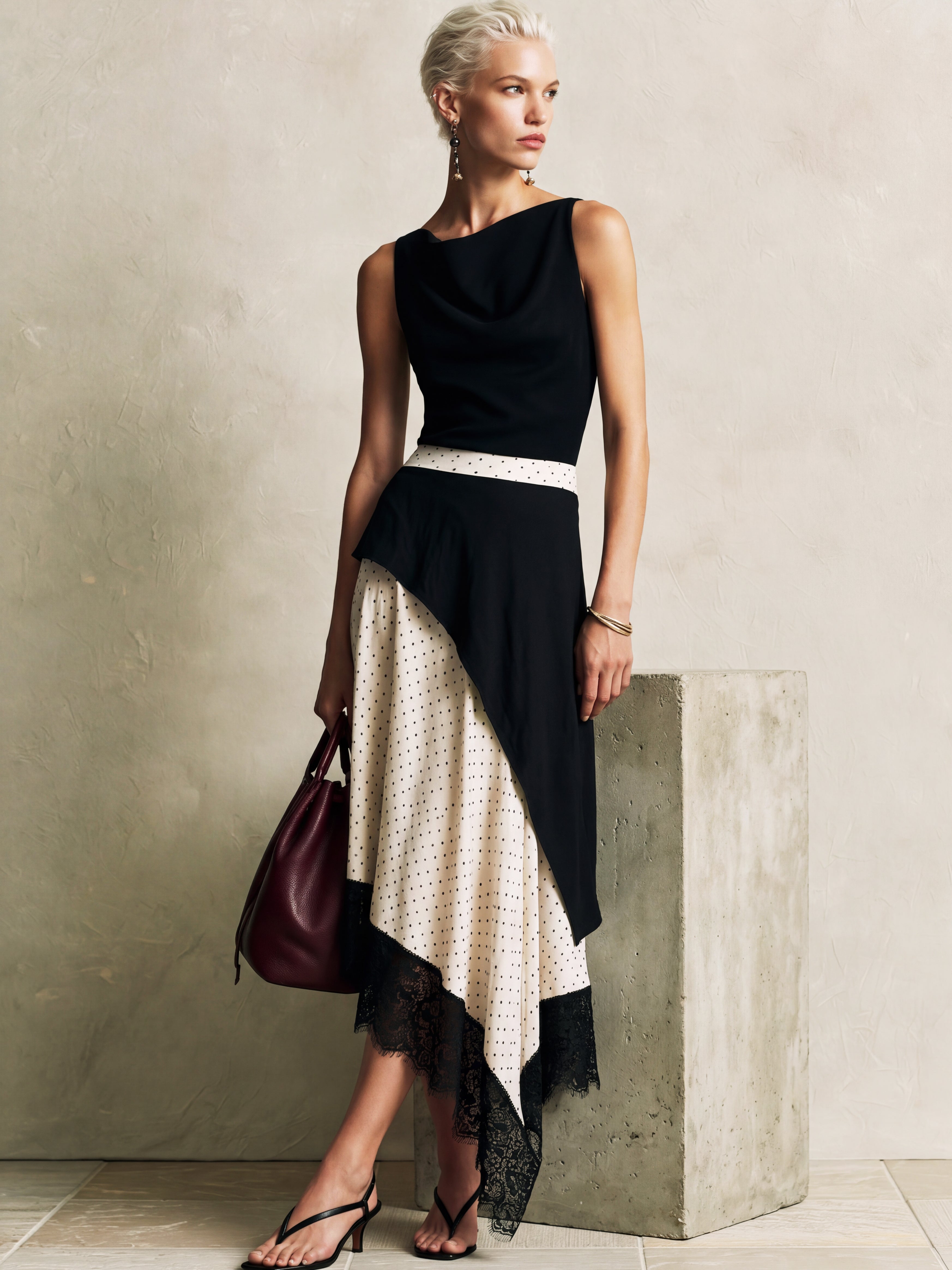 Liserie Elegant Lace Trim Asymmetric Maxi Dress