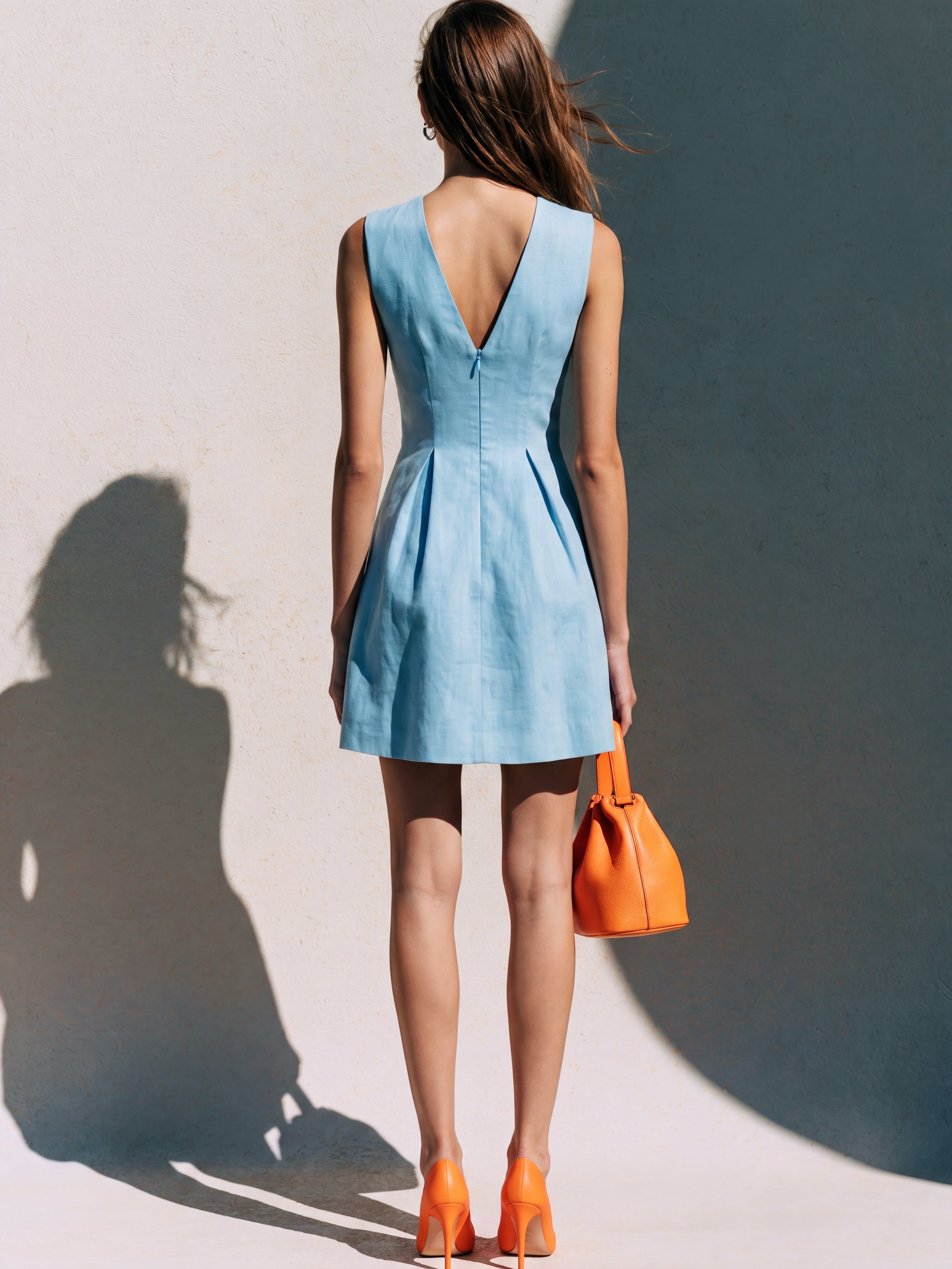 Liserie Sky Blue Linen Sleeveless Flare Mini Dress
