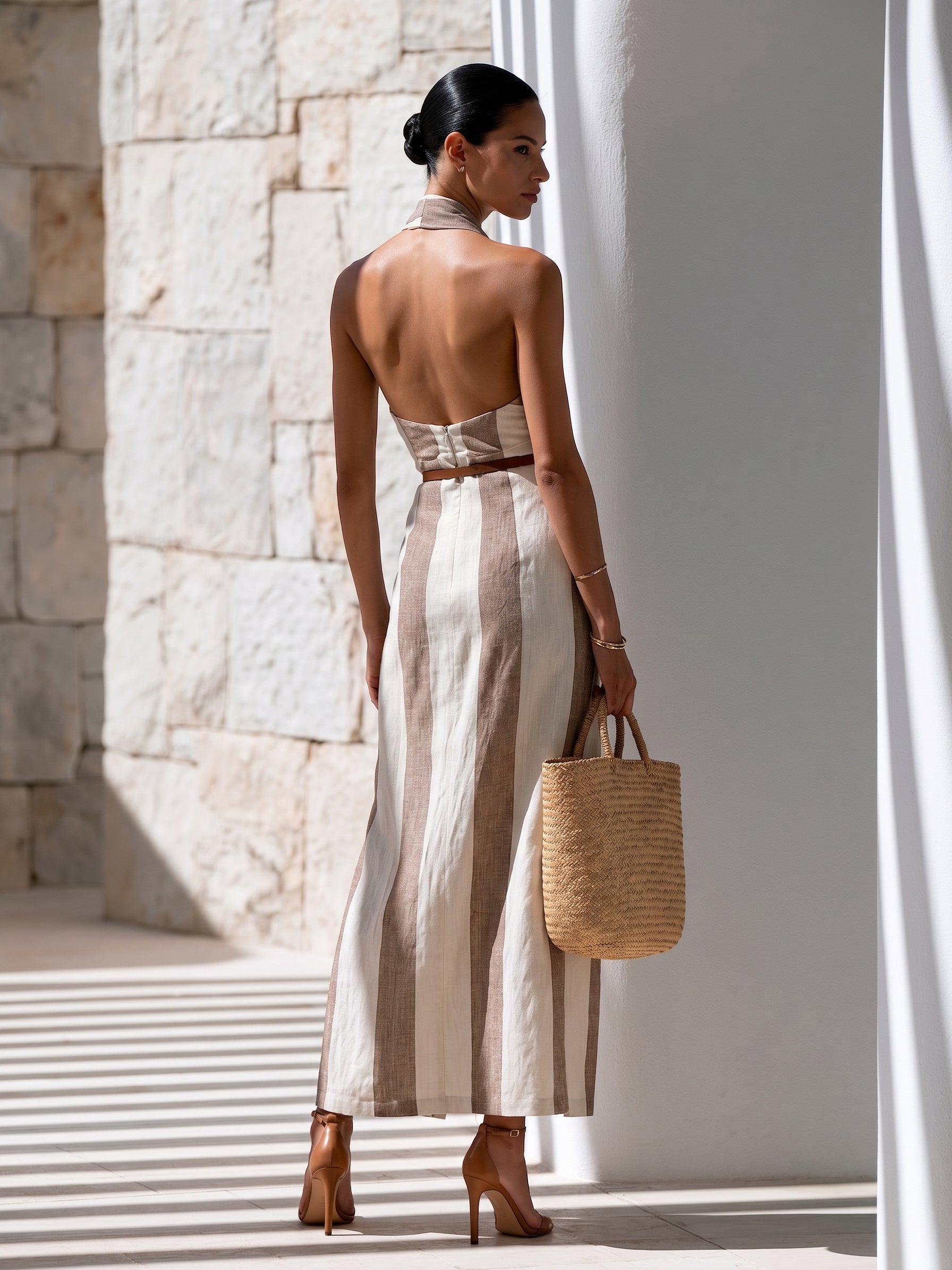 Liserie Resort Stripe Halter Wrap Dress