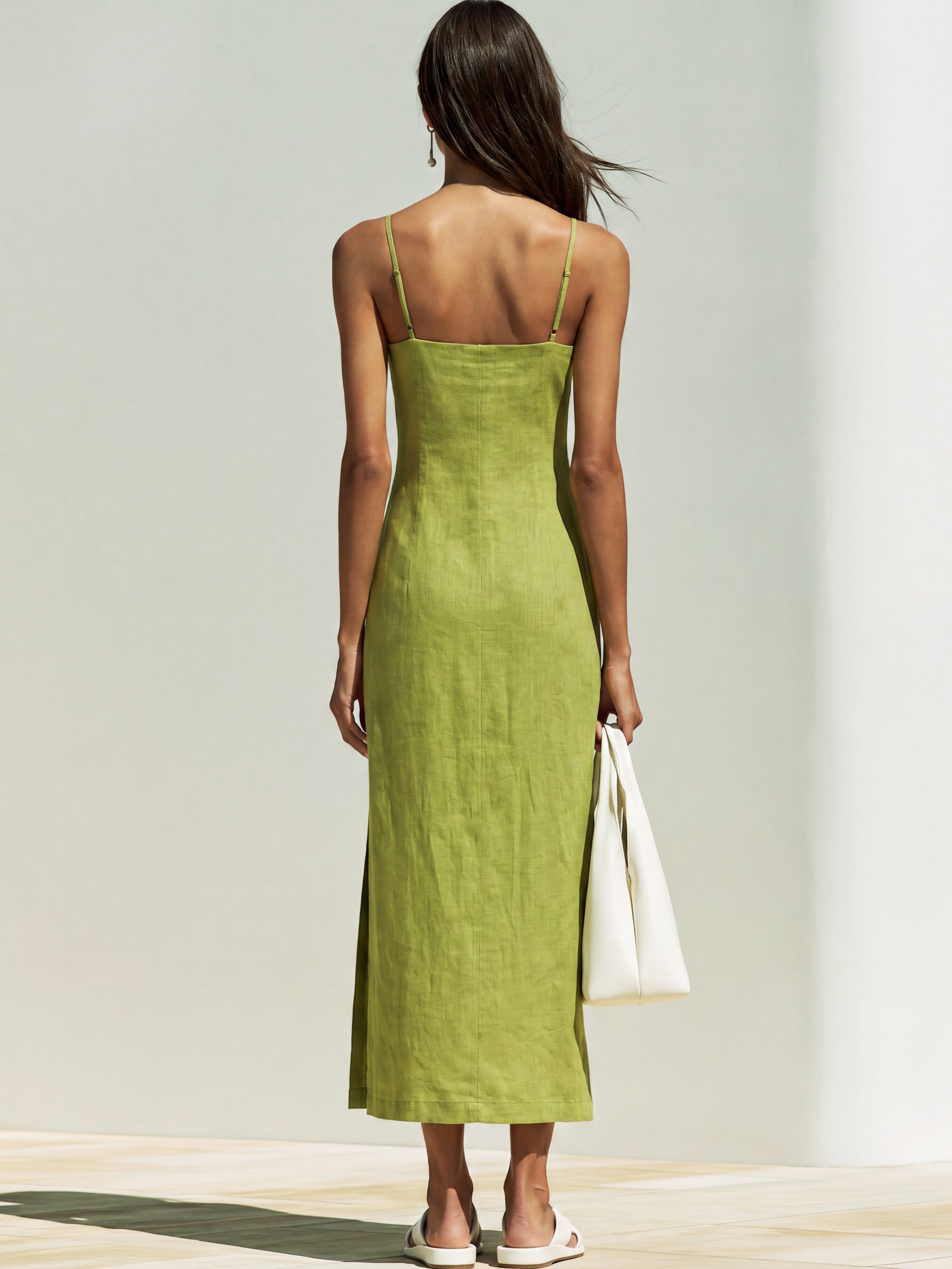 Liserie Linen Lime Green Slip Midi Dress