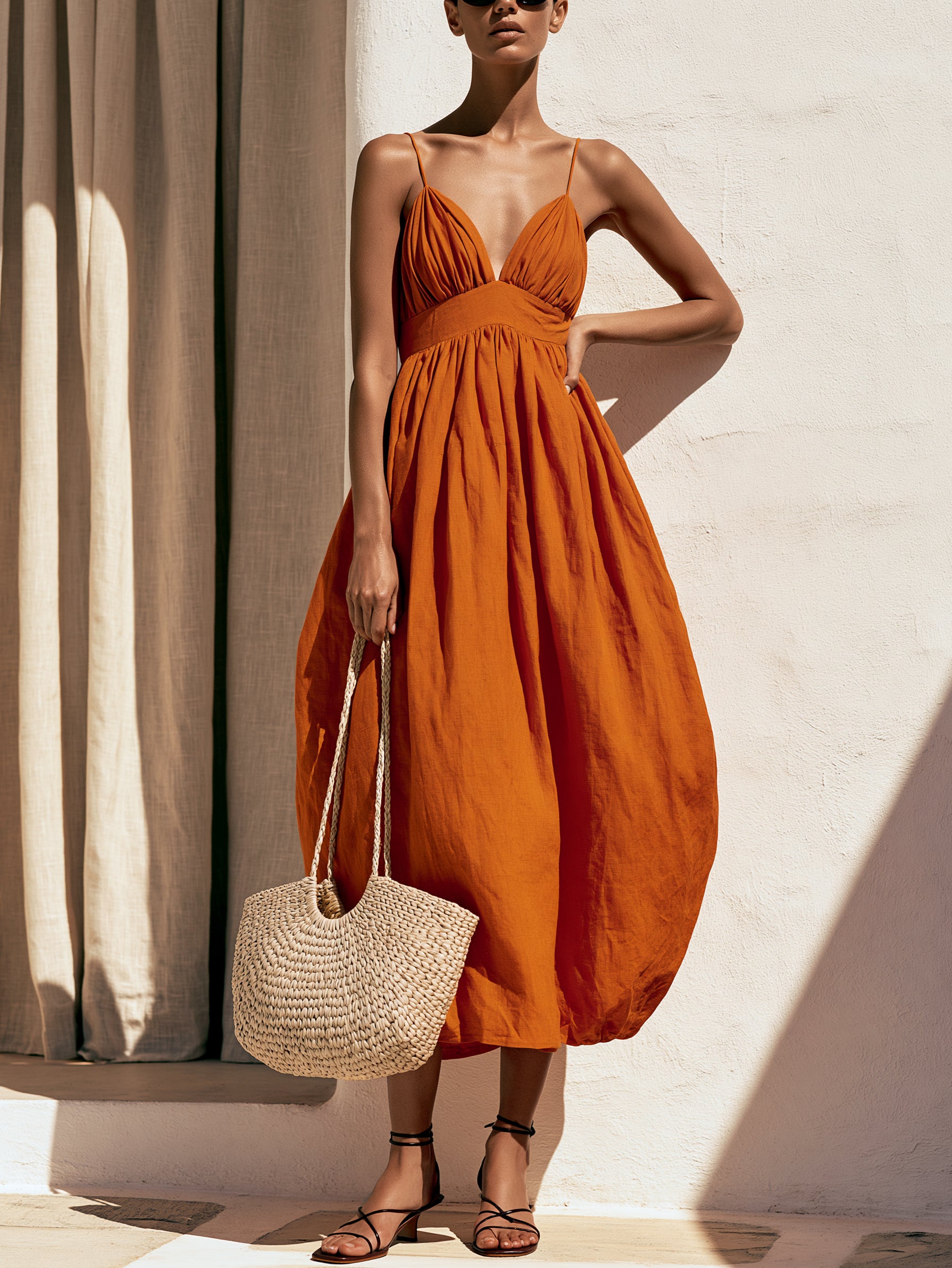 Liserie Soléa Linen Gathered Midi Dress