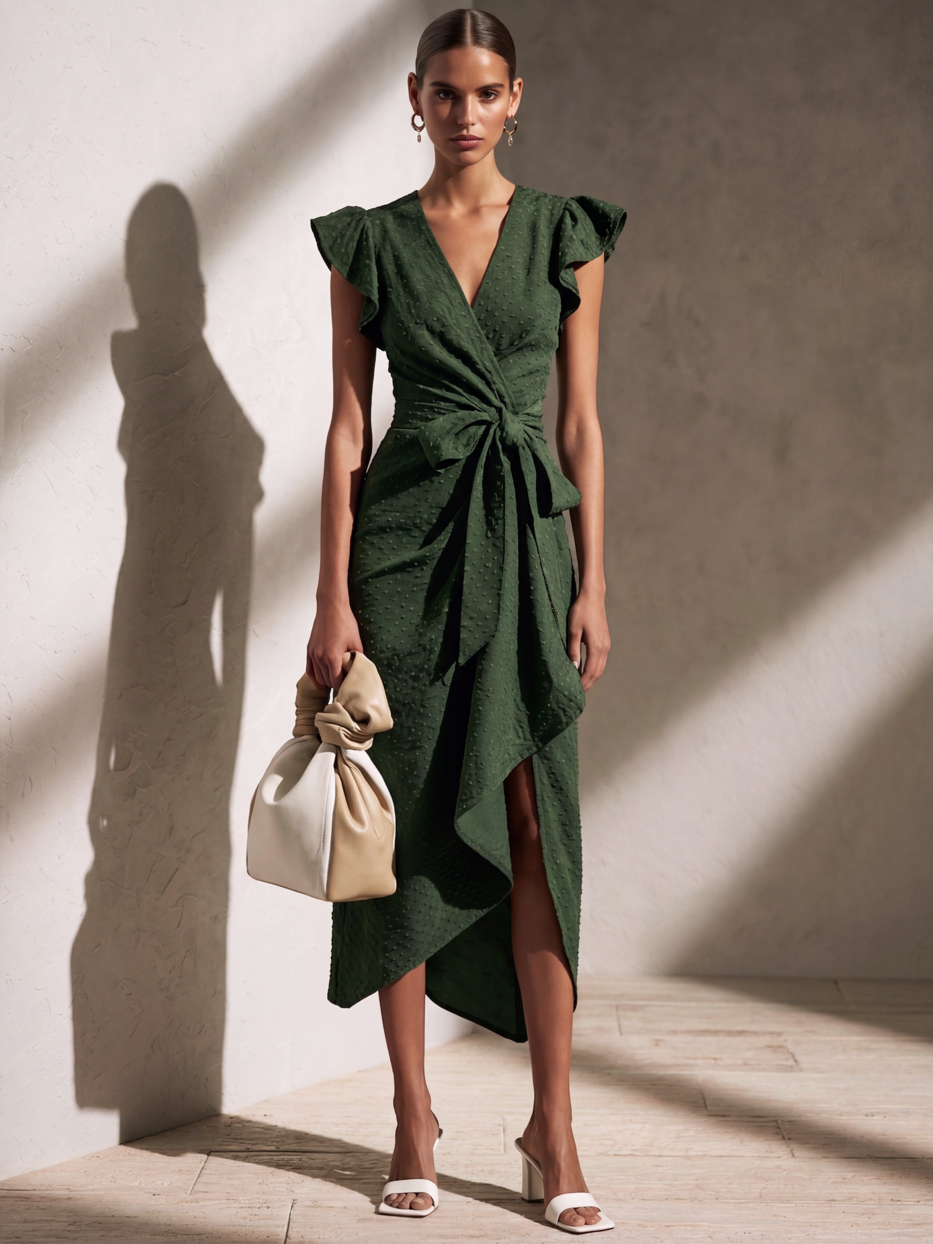 Liserie Forest Green Swiss Dot Wrap Midi Dress