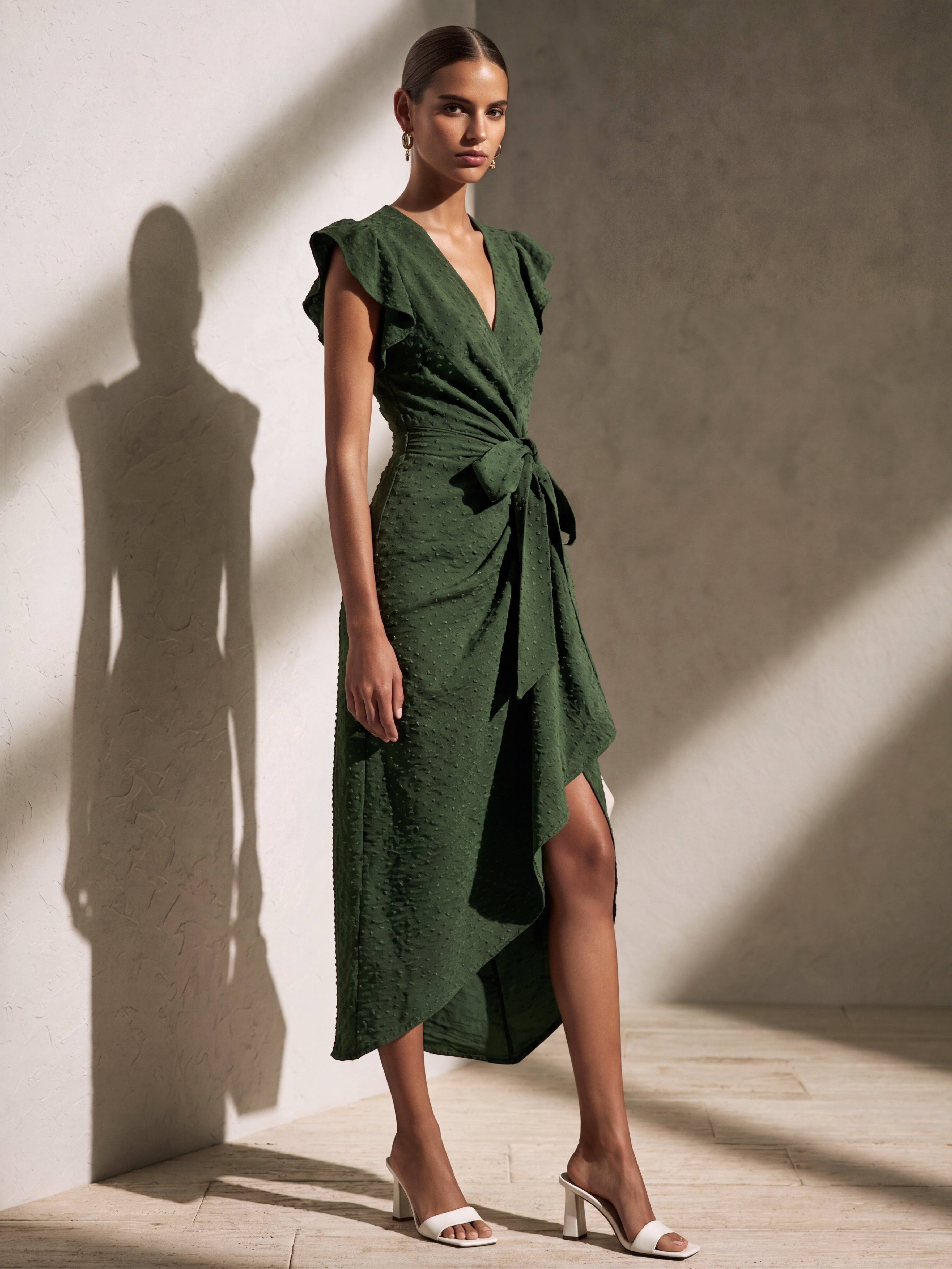 Liserie Forest Green Swiss Dot Wrap Midi Dress