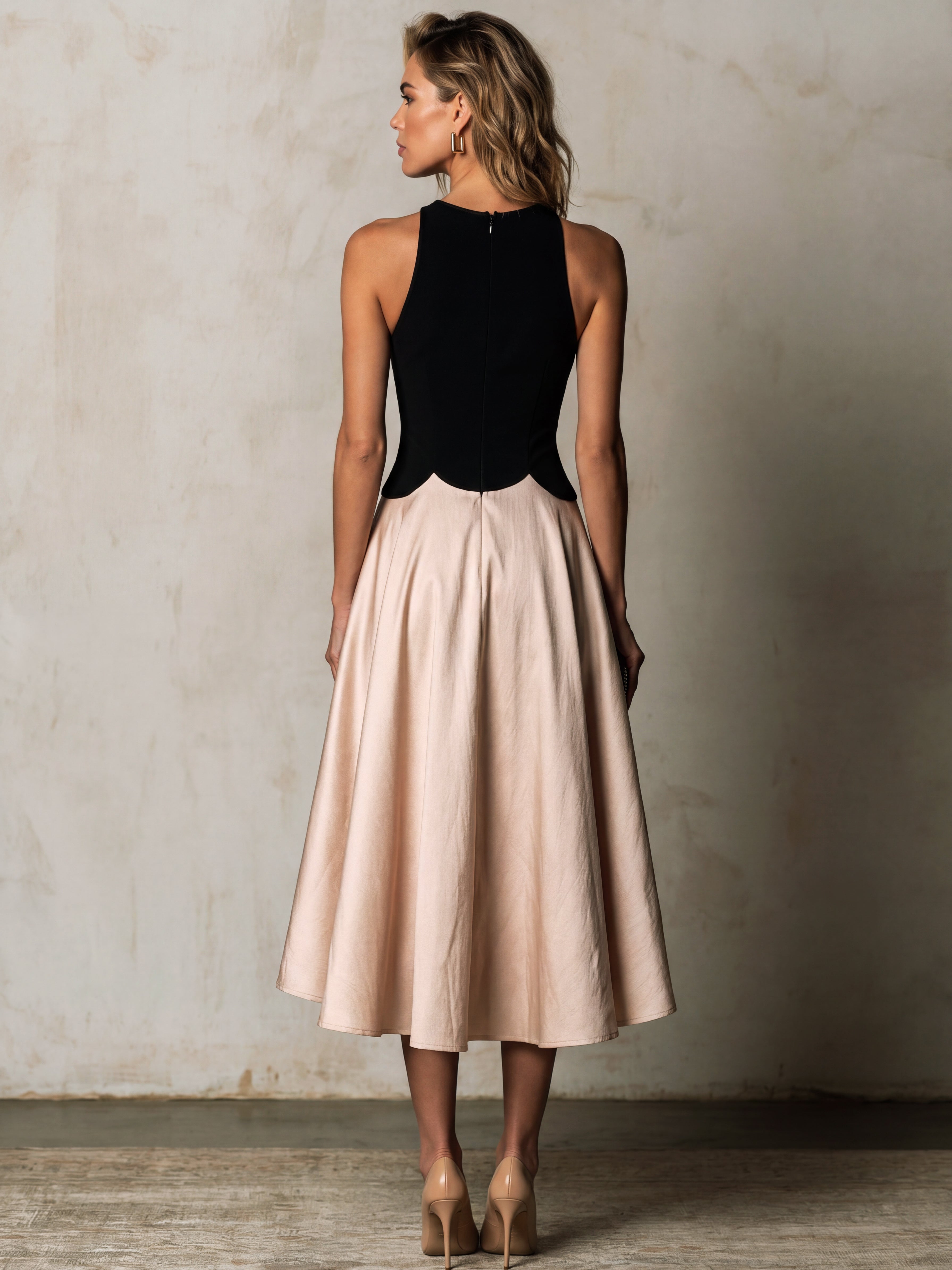 Liserie Elegant Color-Block Flare Midi Dress