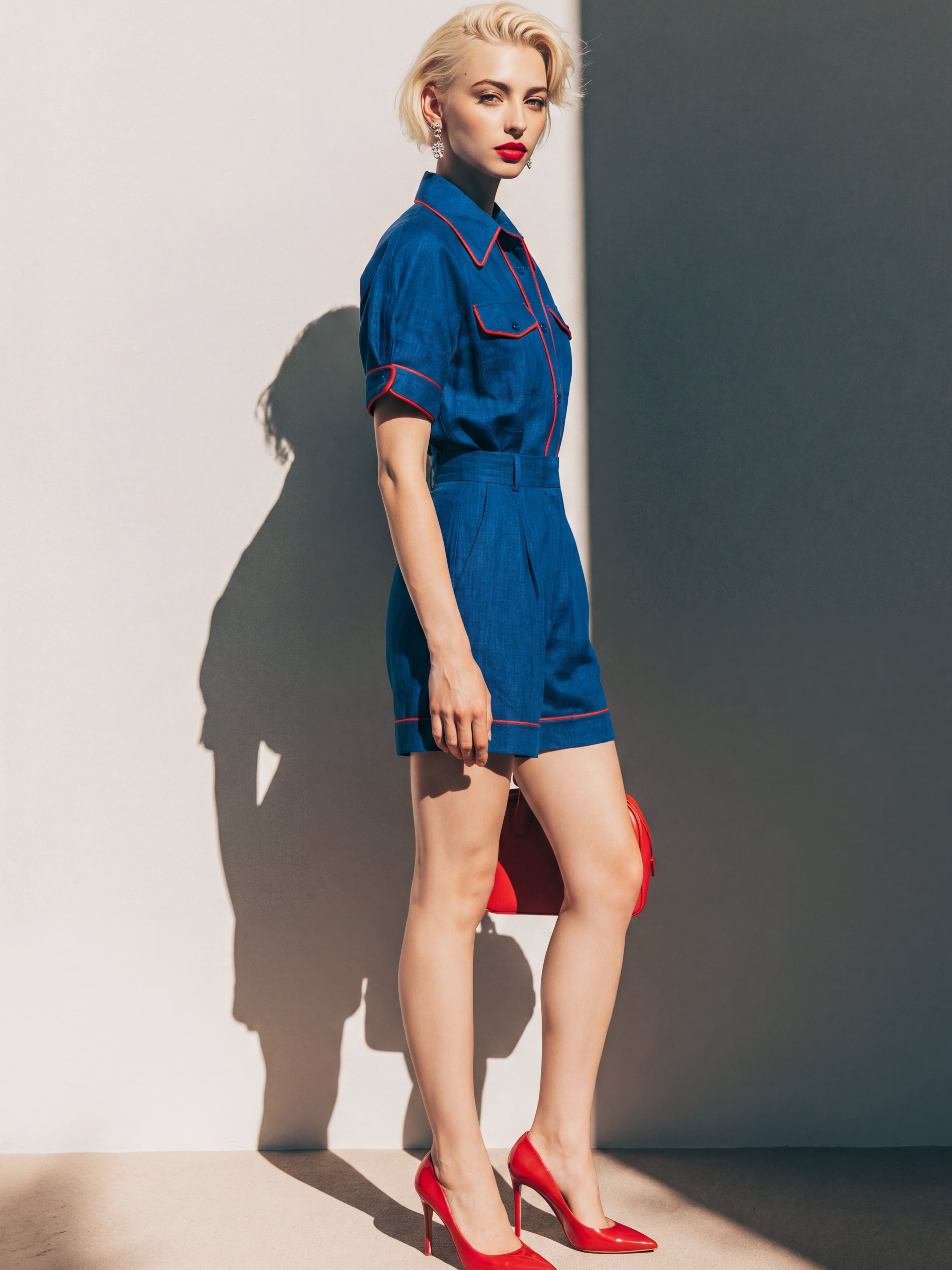 Liserie Linen Cobalt Blue Contrast Shirt & Shorts Set
