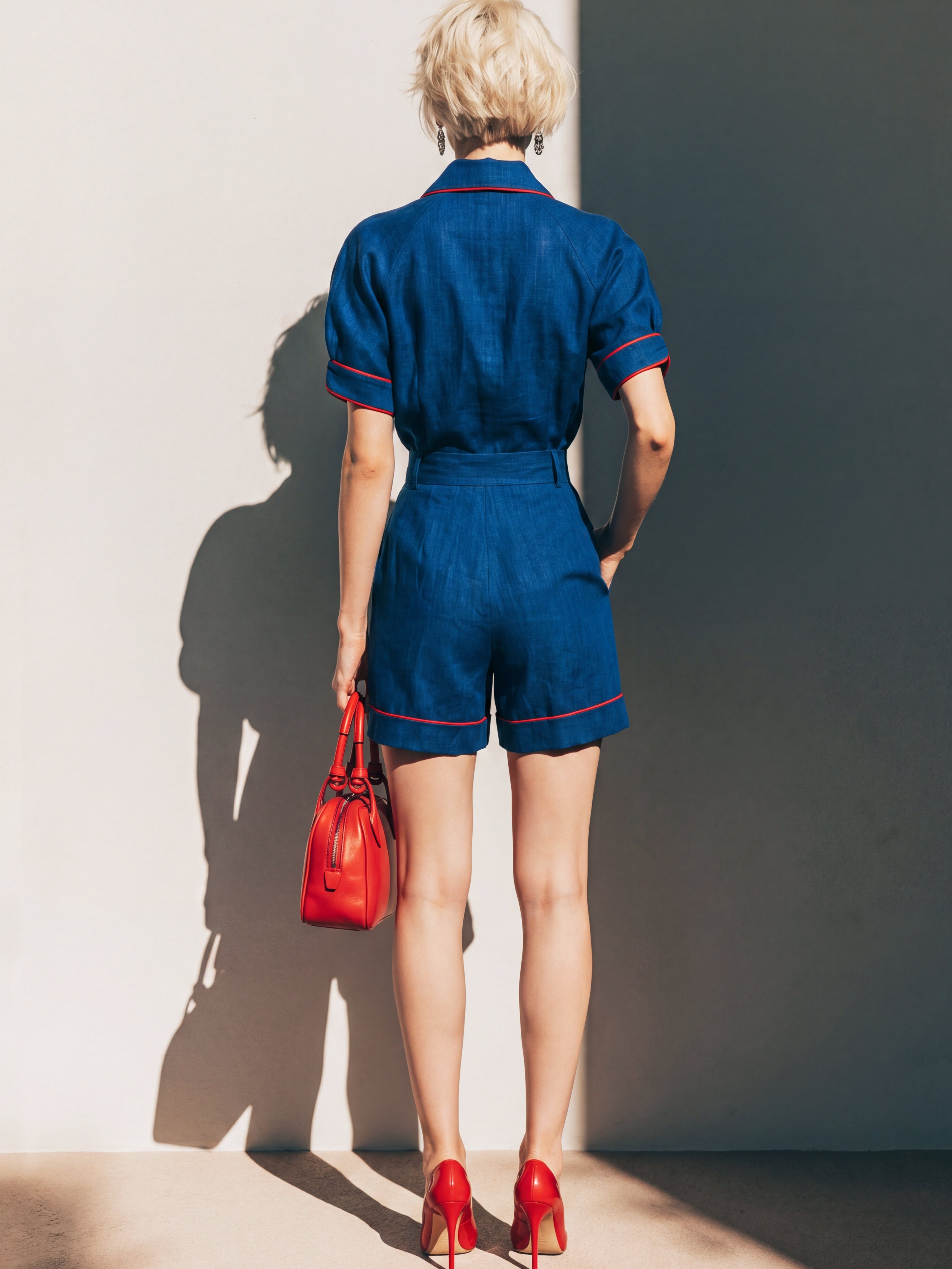 Liserie Linen Cobalt Blue Contrast Shirt & Shorts Set