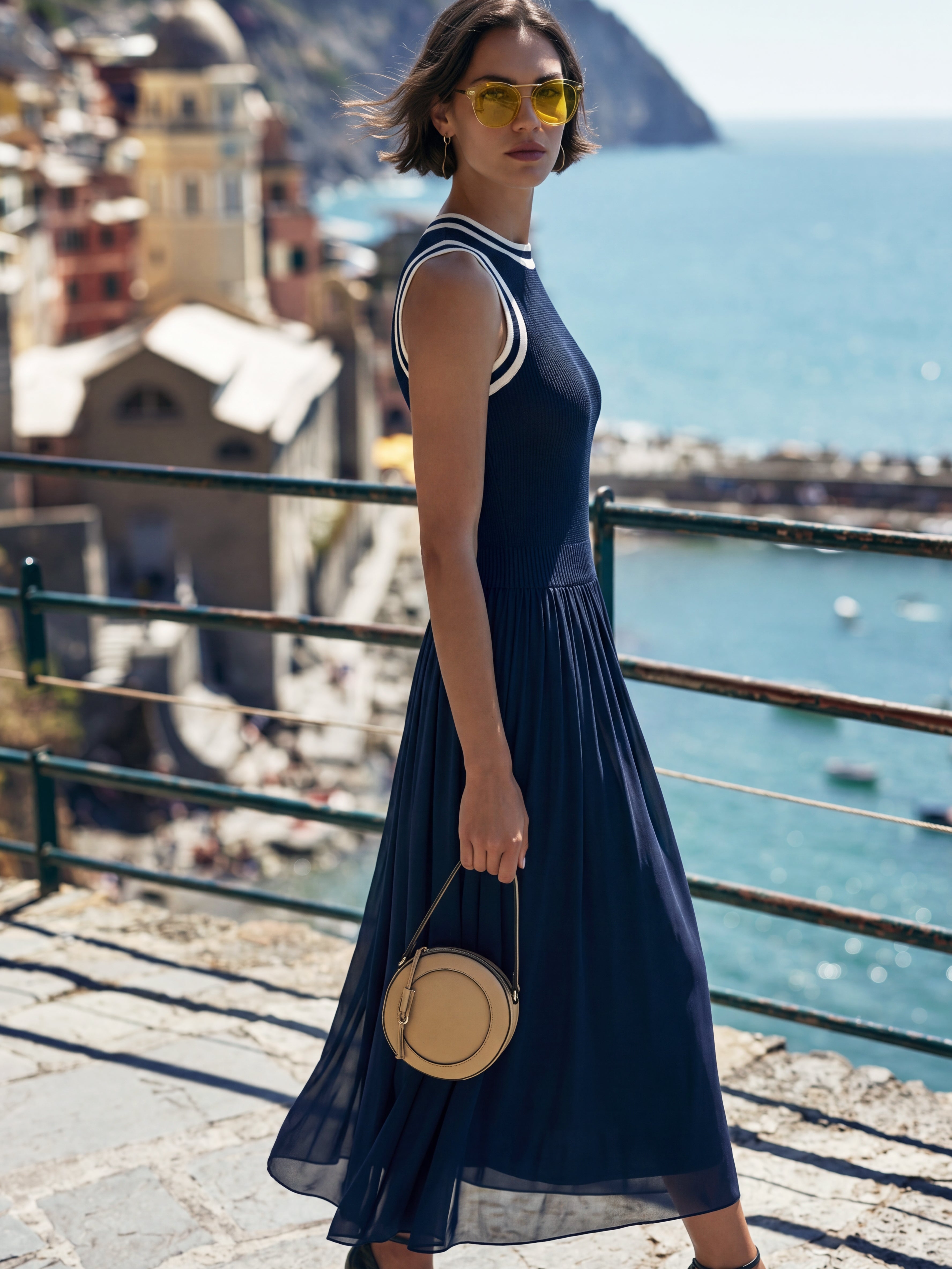 Liserie Knit Bodice Midi Dress With Chiffon Skirt